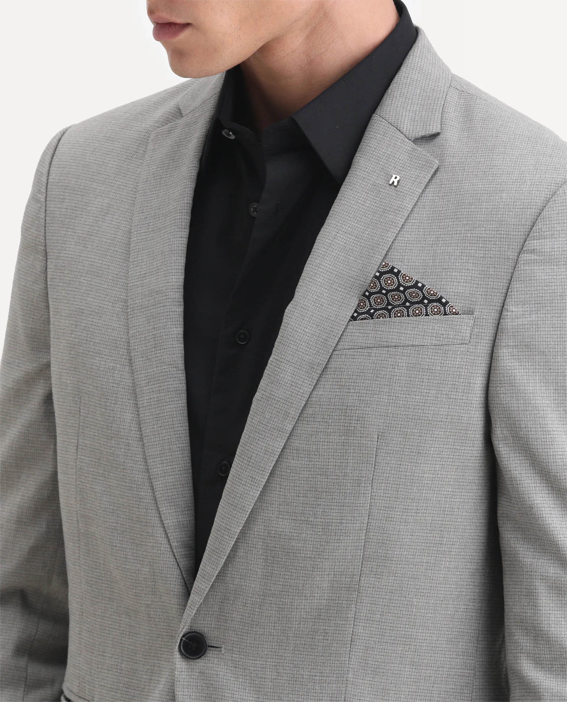 Rare Rabbit Men's Micro Grey Polyester Checked Print Tailored Fit Full Sleeve Lapel Neck Blazer - Image 4
