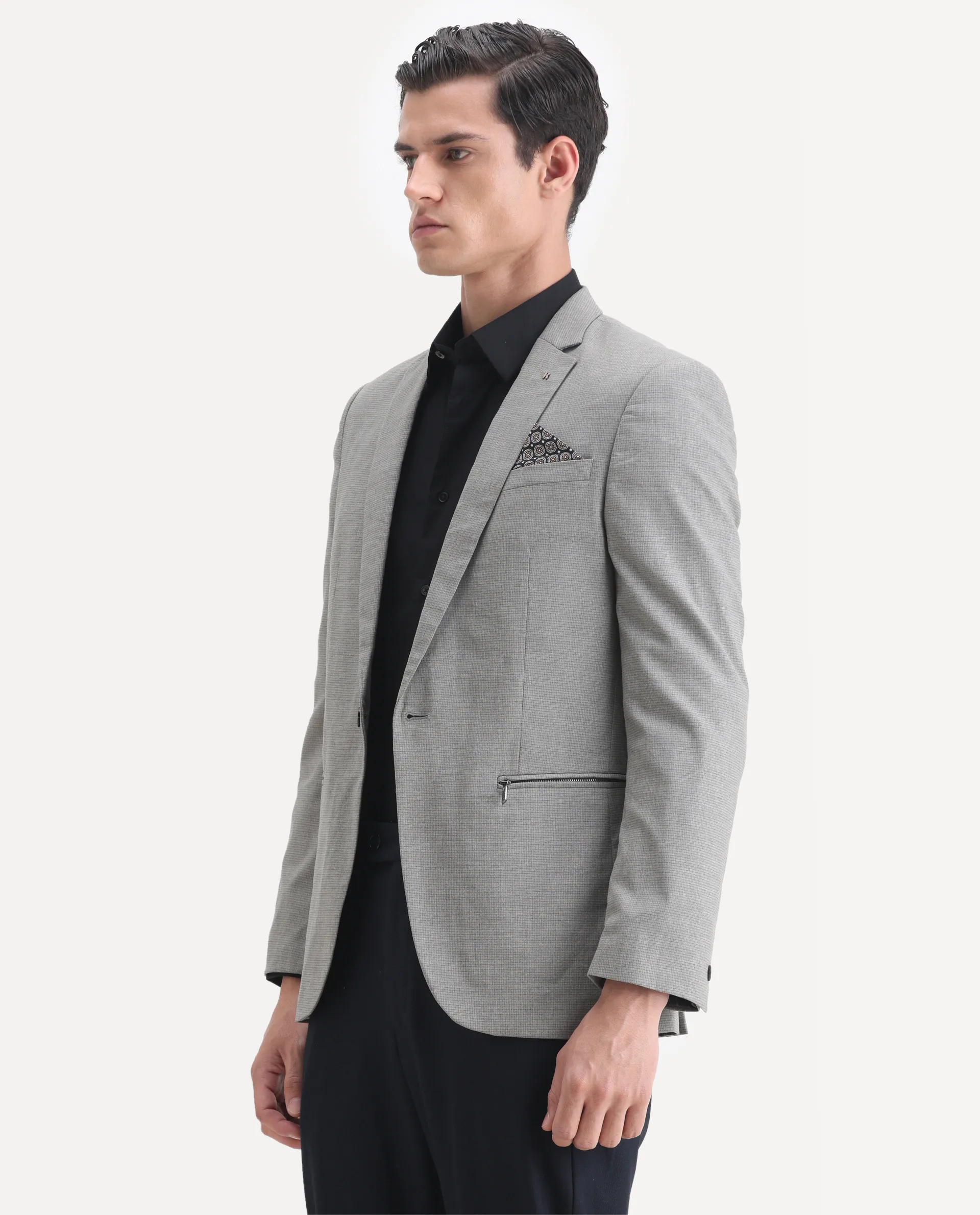 Rare Rabbit Men's Micro Grey Polyester Checked Print Tailored Fit Full Sleeve Lapel Neck Blazer - Image 5