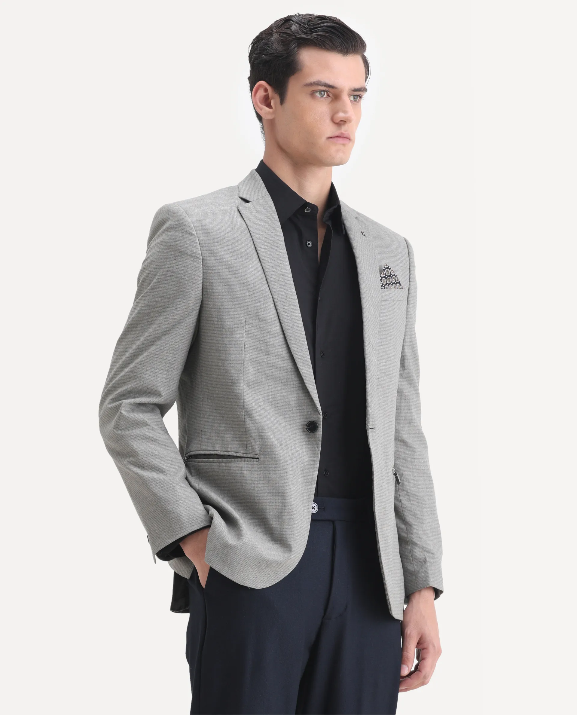 Rare Rabbit Men's Micro Grey Polyester Checked Print Tailored Fit Full Sleeve Lapel Neck Blazer - Image 6