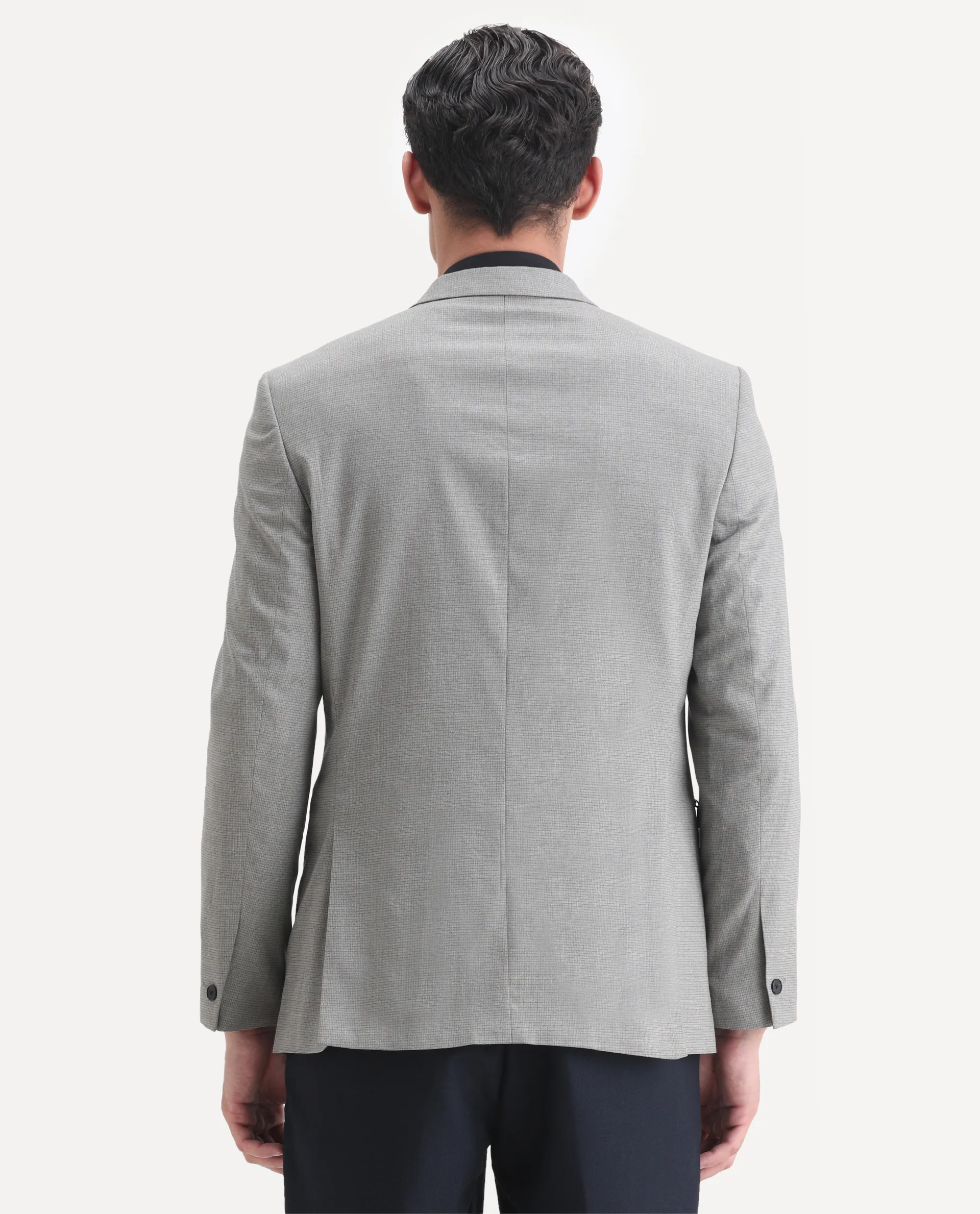 Rare Rabbit Men's Micro Grey Polyester Checked Print Tailored Fit Full Sleeve Lapel Neck Blazer - Image 7