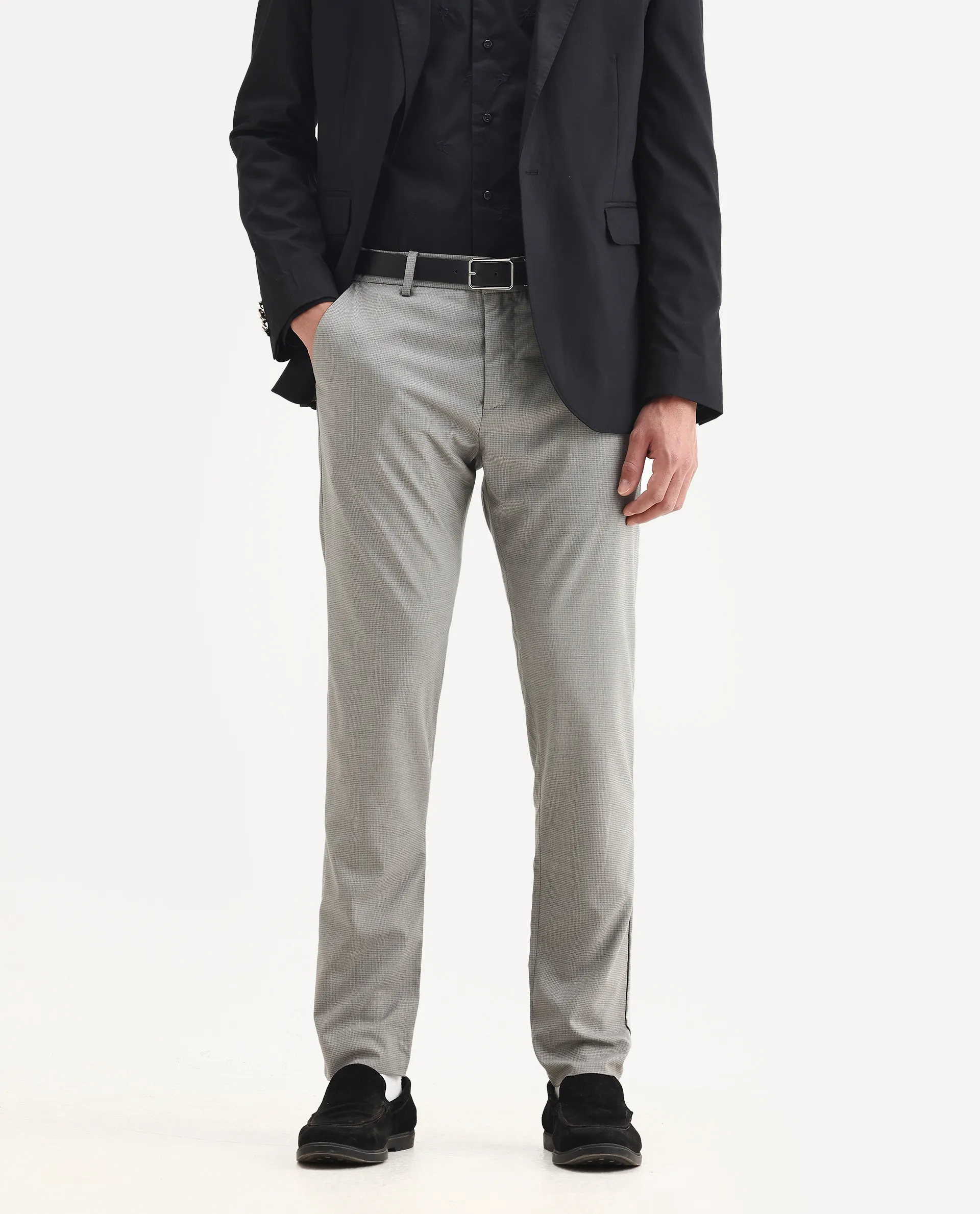 Rare Rabbit Men's Microl Grey Polyester Checked Print Regular Fit Trouser - Image 2