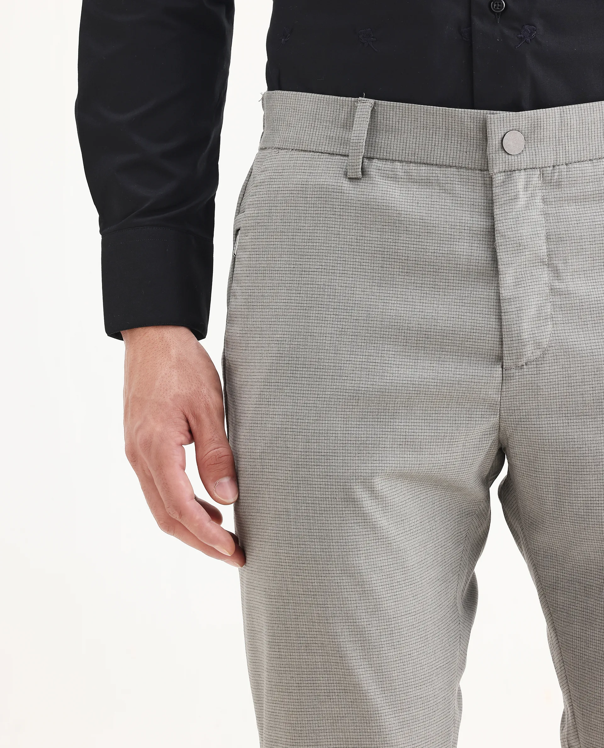 Rare Rabbit Men's Microl Grey Polyester Checked Print Regular Fit Trouser - Image 3