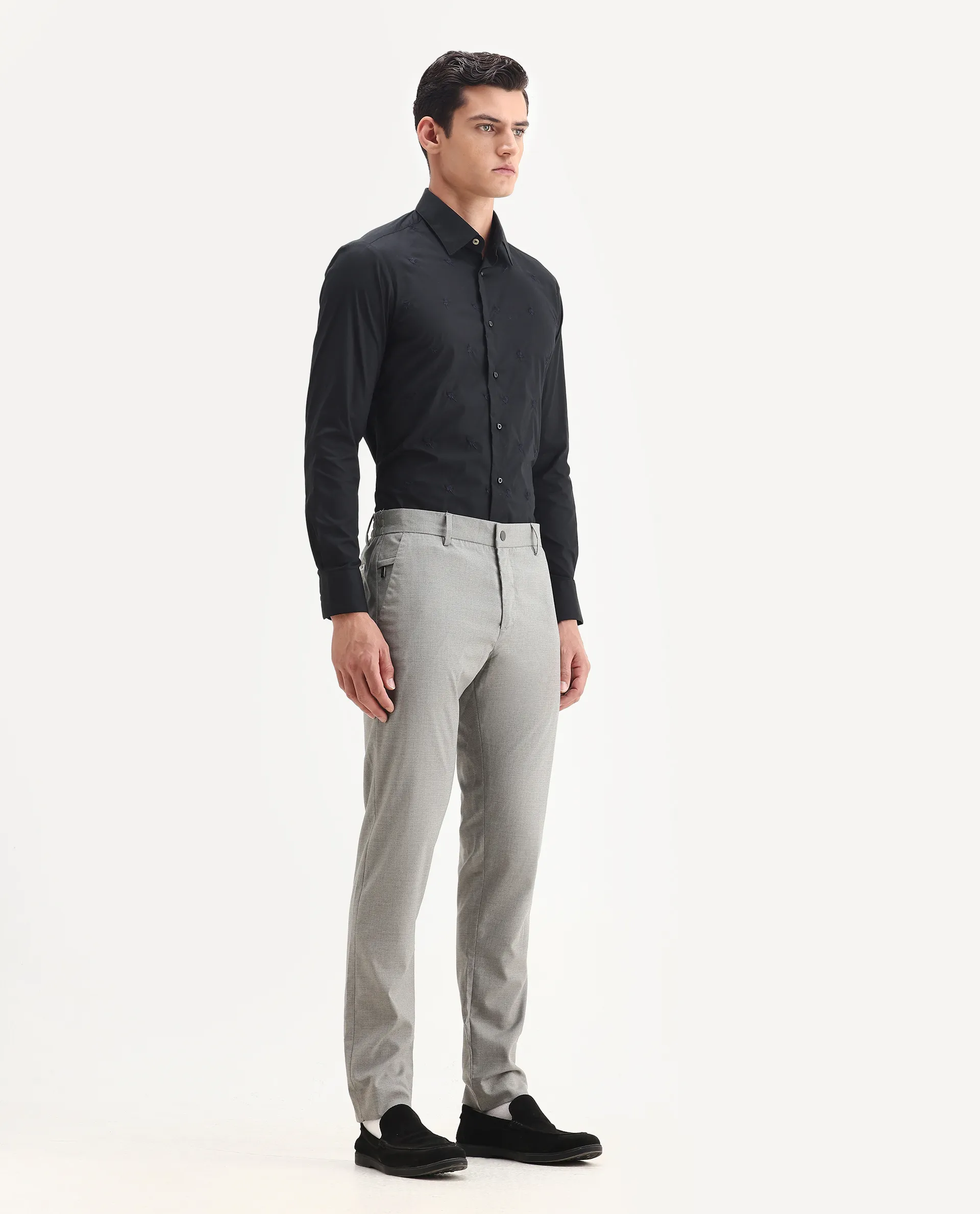 Rare Rabbit Men's Microl Grey Polyester Checked Print Regular Fit Trouser - Image 4