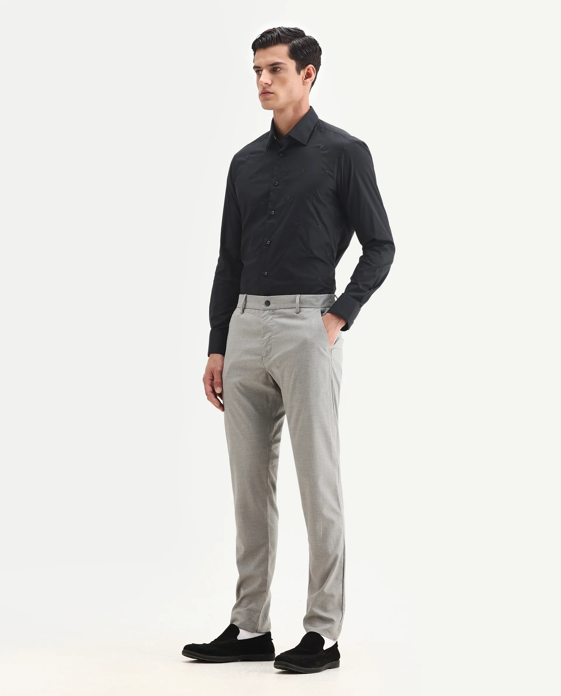 Rare Rabbit Men's Microl Grey Polyester Checked Print Regular Fit Trouser - Image 6