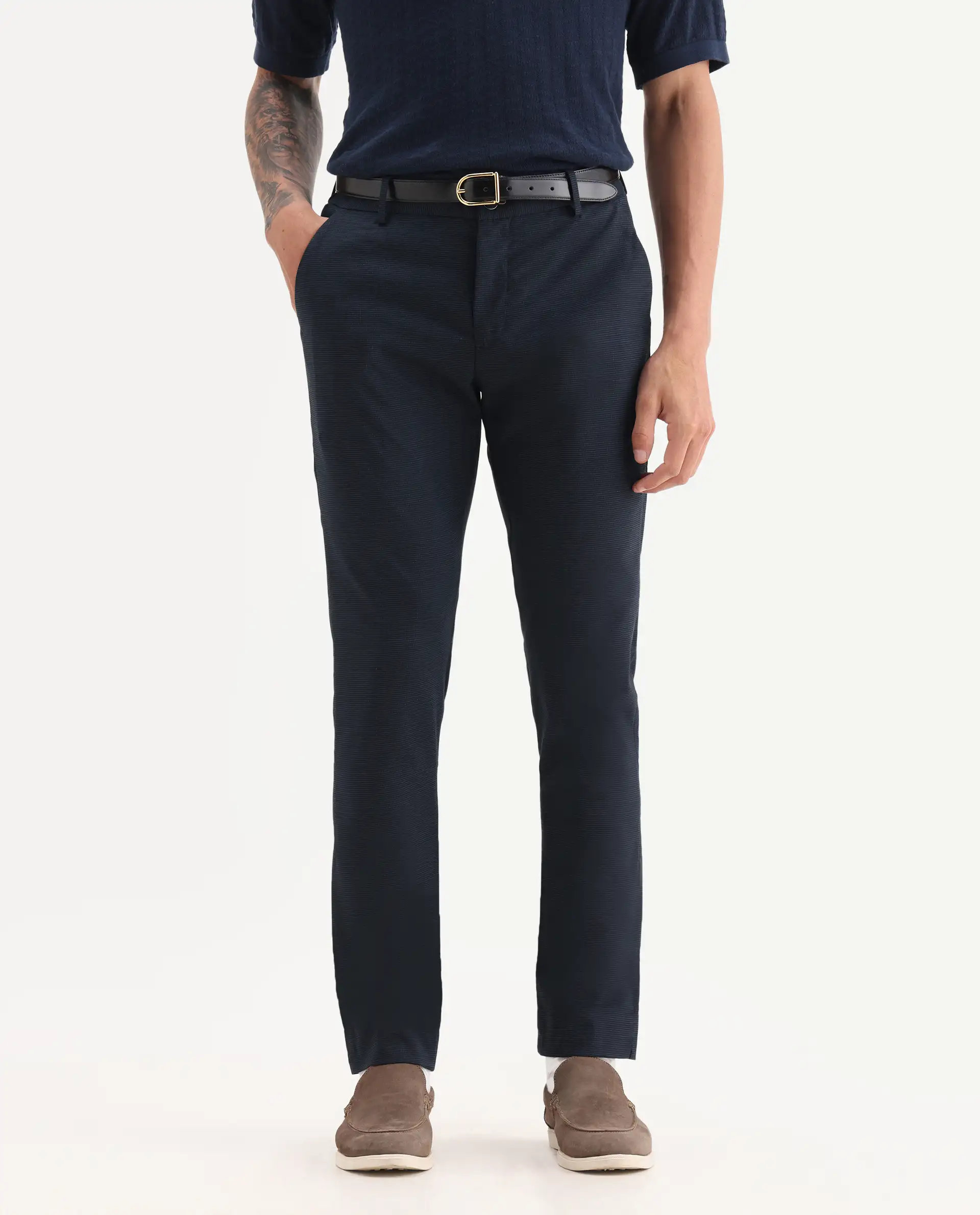 Rare Rabbit Men's Microl Navy Polyester Checked Print Regular Fit Trouser - Image 2
