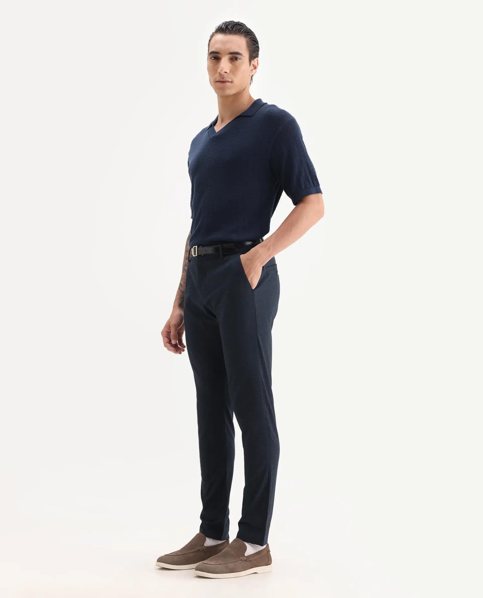 Rare Rabbit Men's Microl Navy Polyester Checked Print Regular Fit Trouser - Image 5