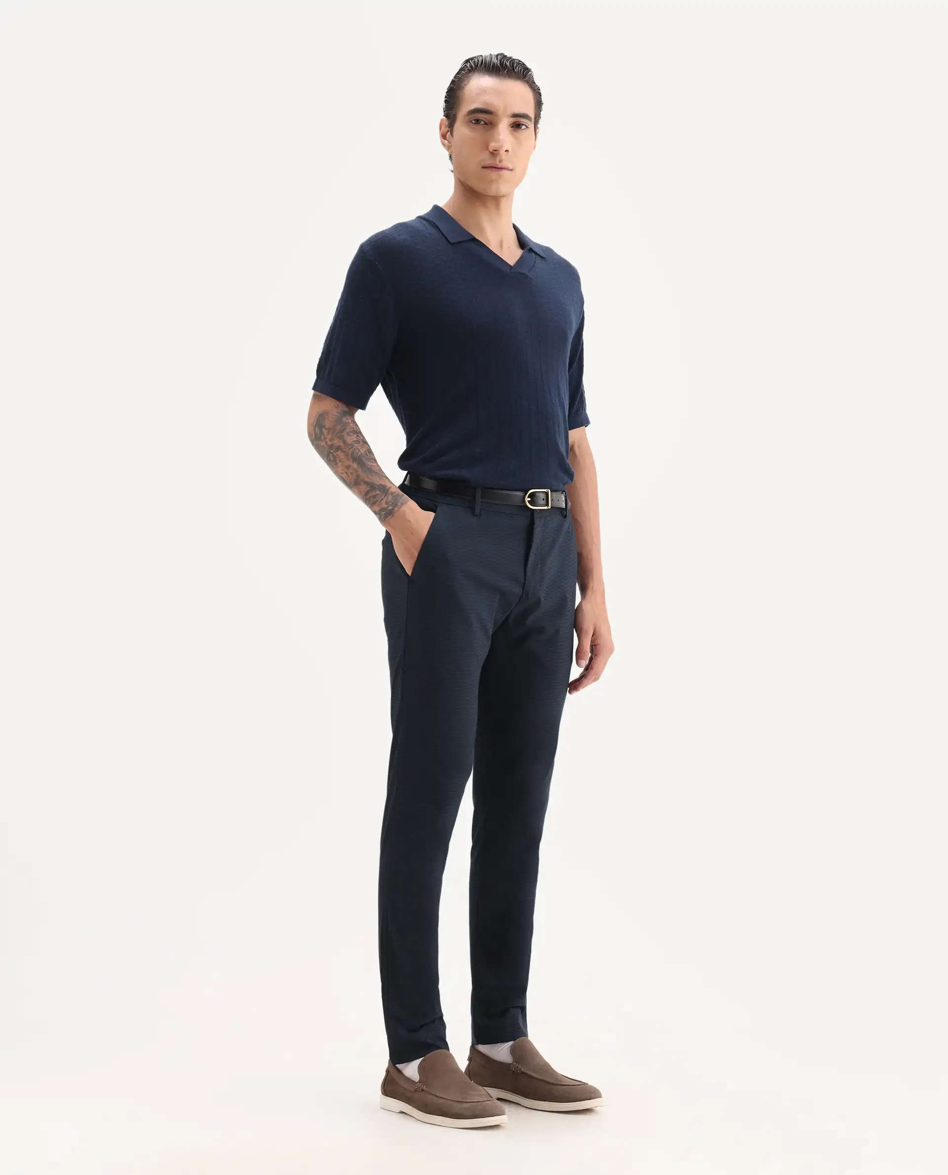 Rare Rabbit Men's Microl Navy Polyester Checked Print Regular Fit Trouser - Image 6