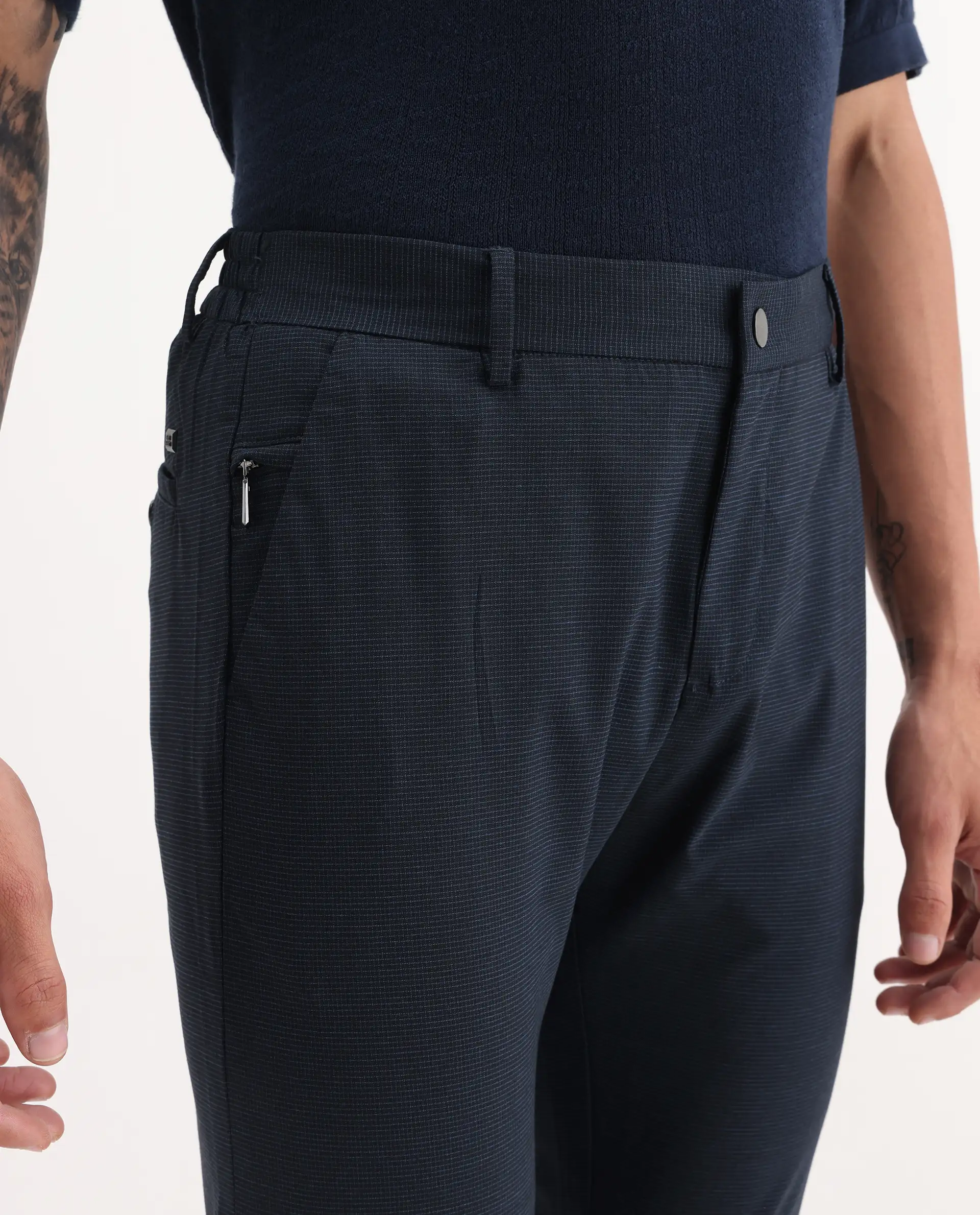 Rare Rabbit Men's Microl Navy Polyester Checked Print Regular Fit Trouser - Image 7