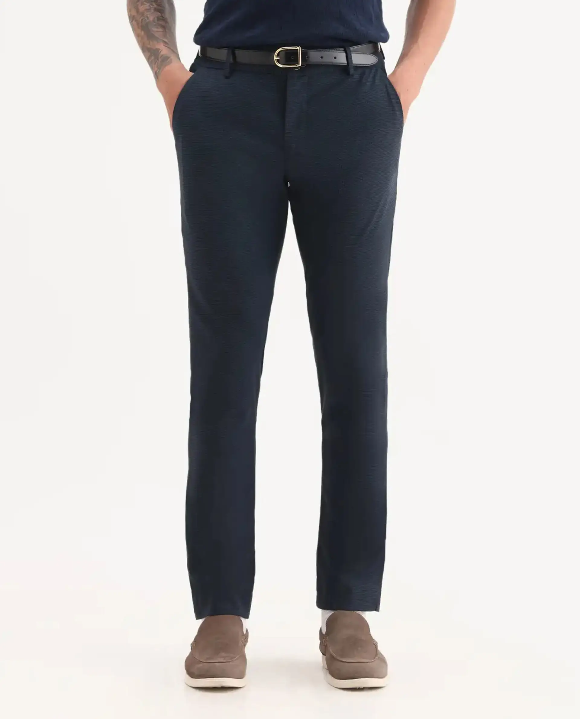 Rare Rabbit Men's Microl Navy Polyester Checked Print Regular Fit Trouser - Image 9