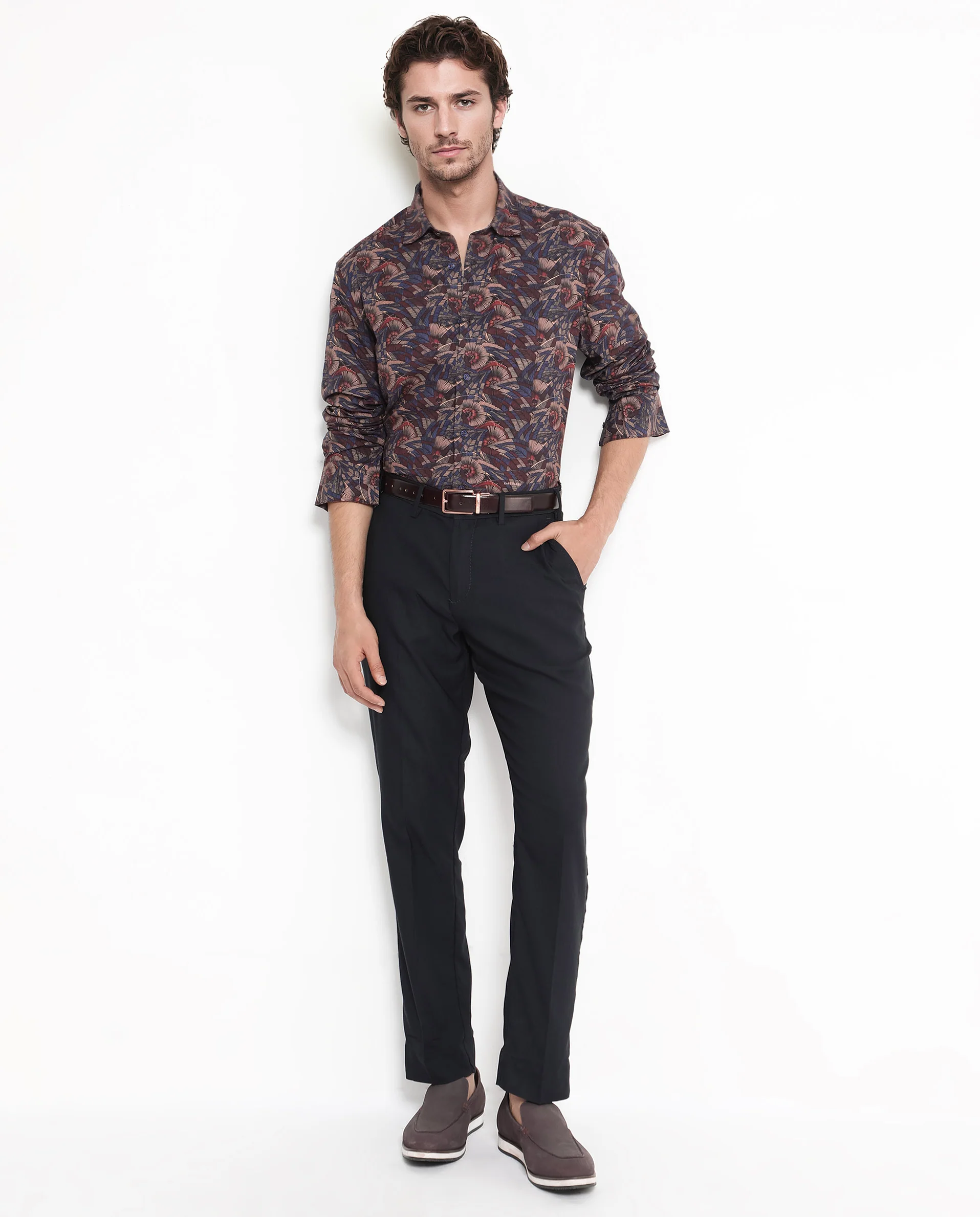 Rare Rabbit Men's Mids Navy Viscose Abstract Print Regular Fit Full Sleeve Collared Shirt - Image 2