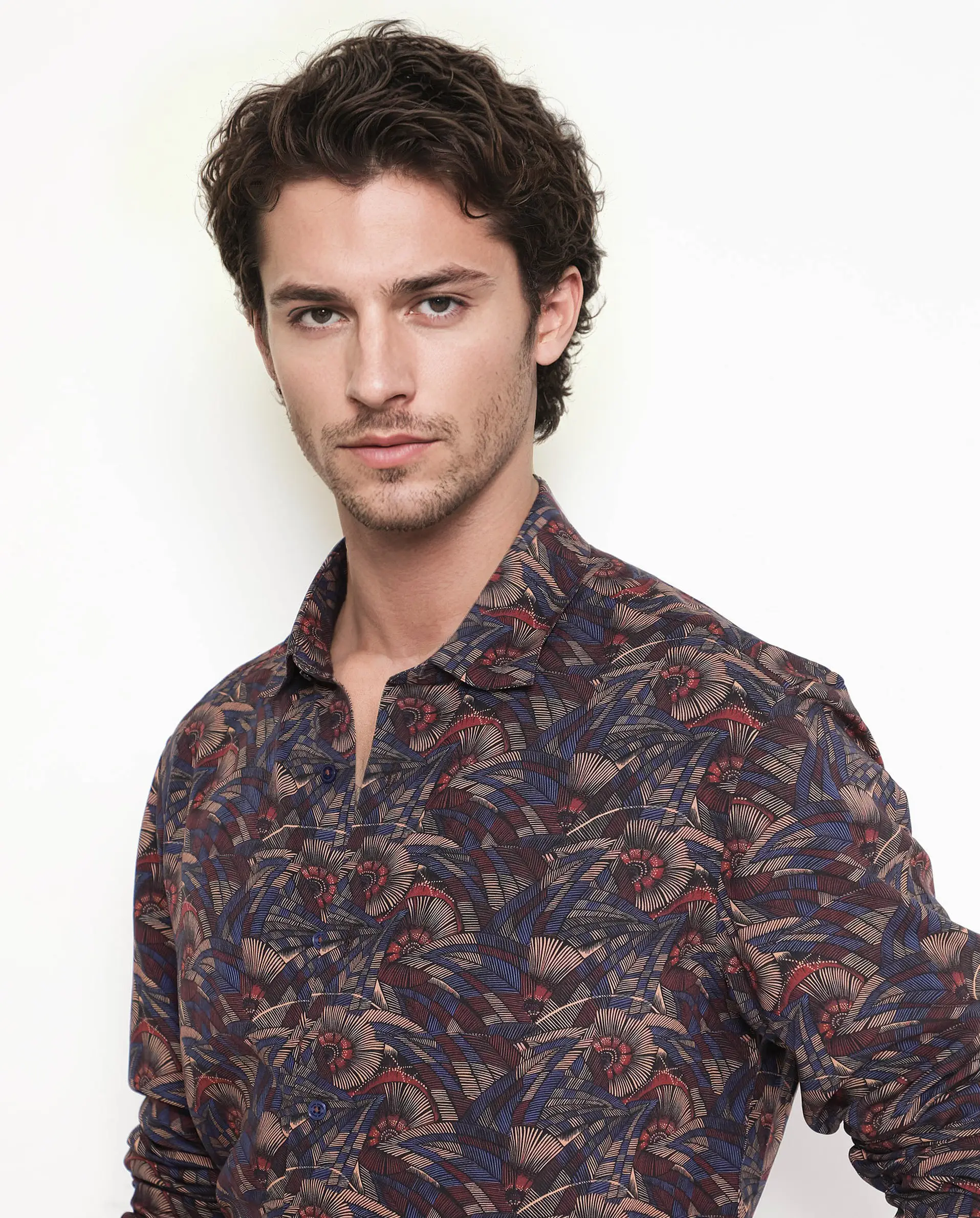 Rare Rabbit Men's Mids Navy Viscose Abstract Print Regular Fit Full Sleeve Collared Shirt - Image 4