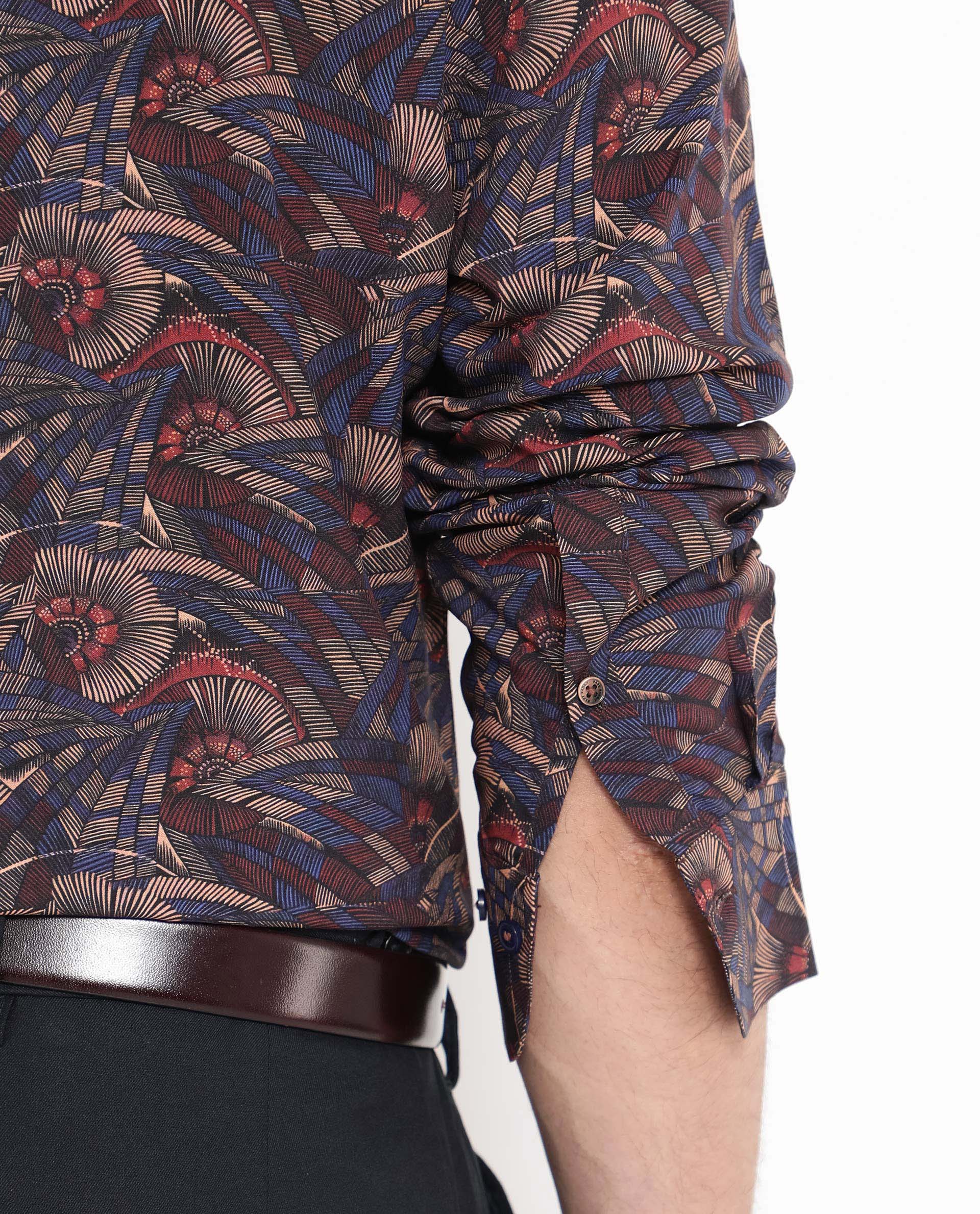 Rare Rabbit Men's Mids Navy Viscose Abstract Print Regular Fit Full Sleeve Collared Shirt - Image 5