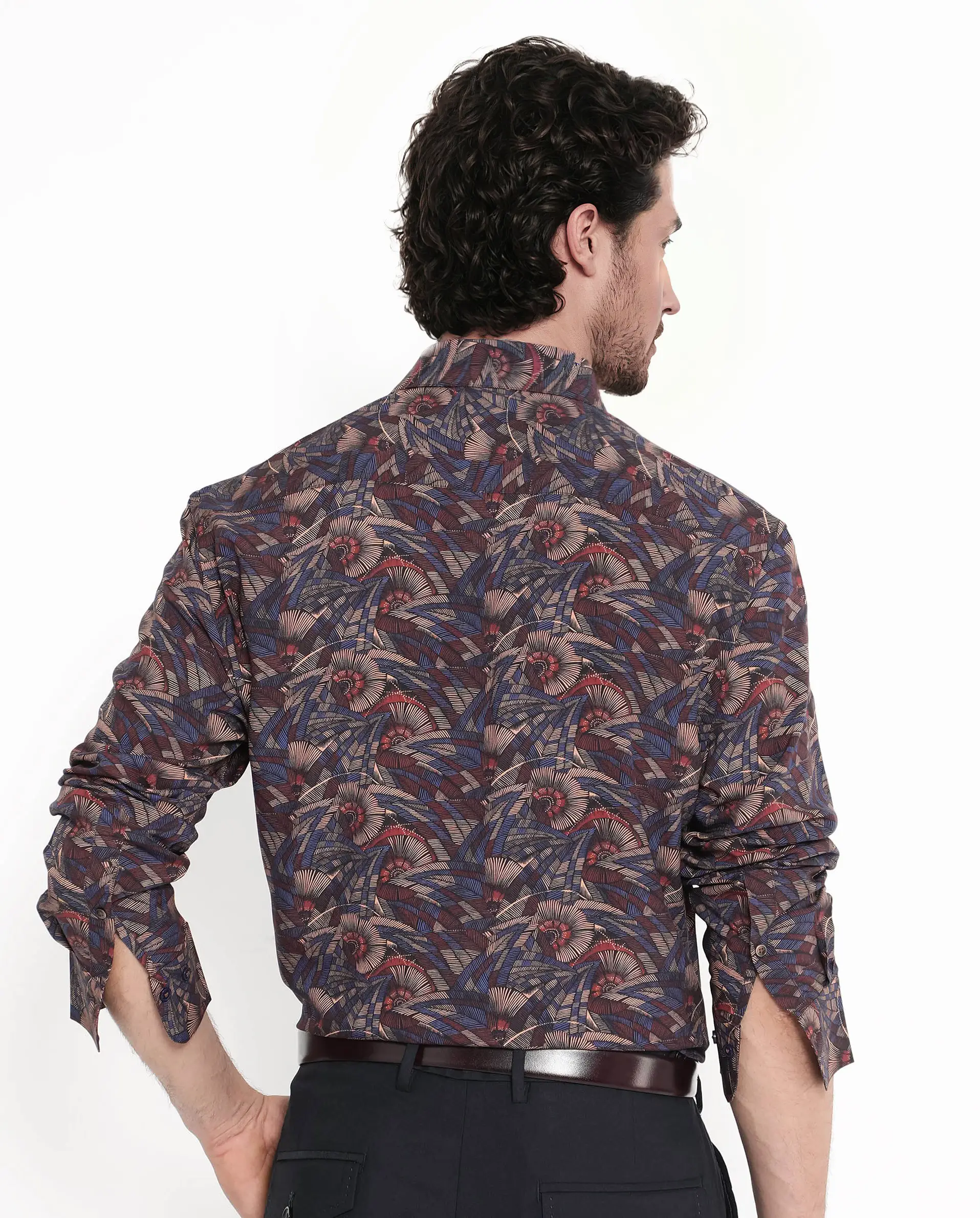 Rare Rabbit Men's Mids Navy Viscose Abstract Print Regular Fit Full Sleeve Collared Shirt - Image 6
