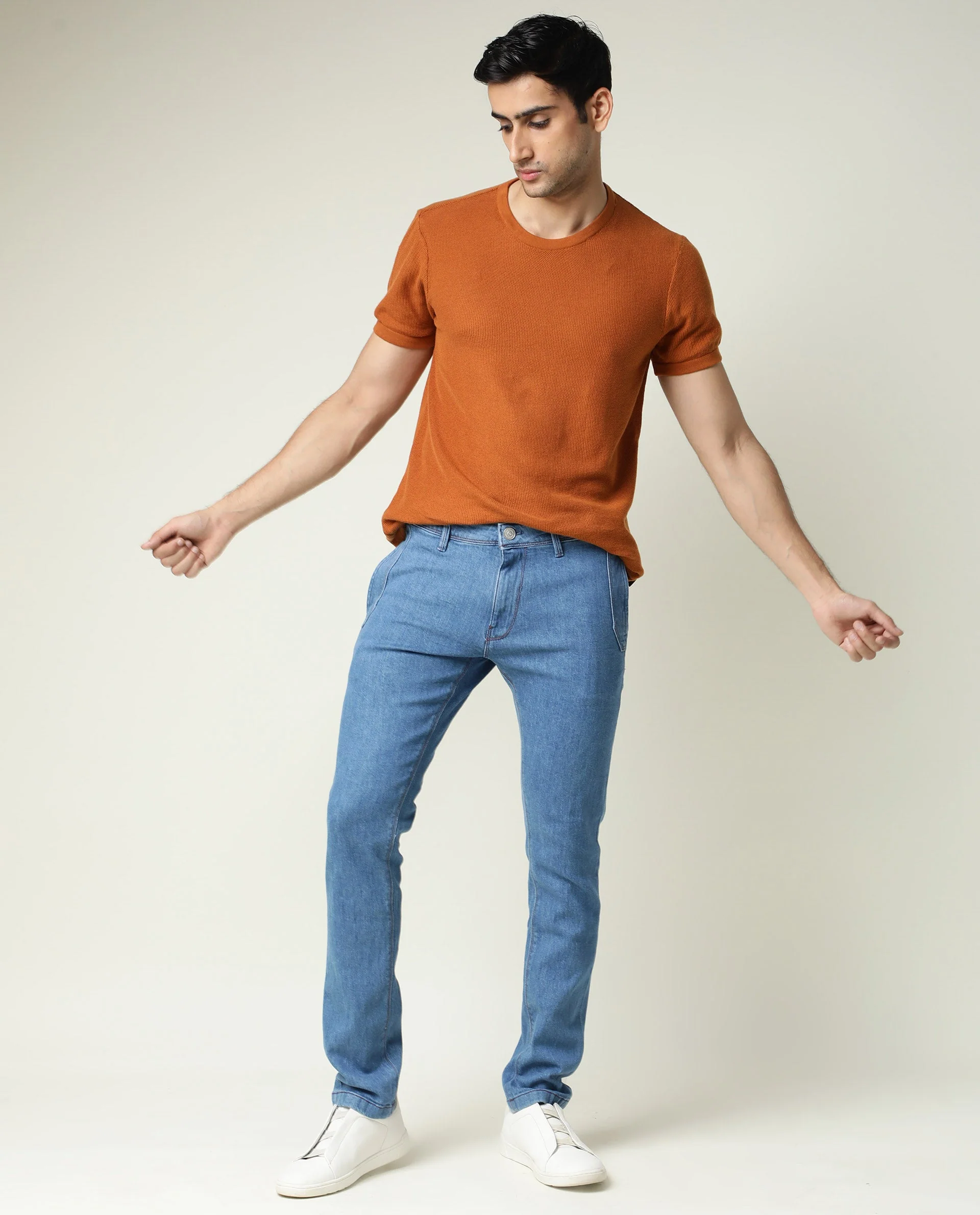 Rare Rabbit Men's Midtas Blue Cotton Plain Hawk Slim Fit Jeans - Image 2