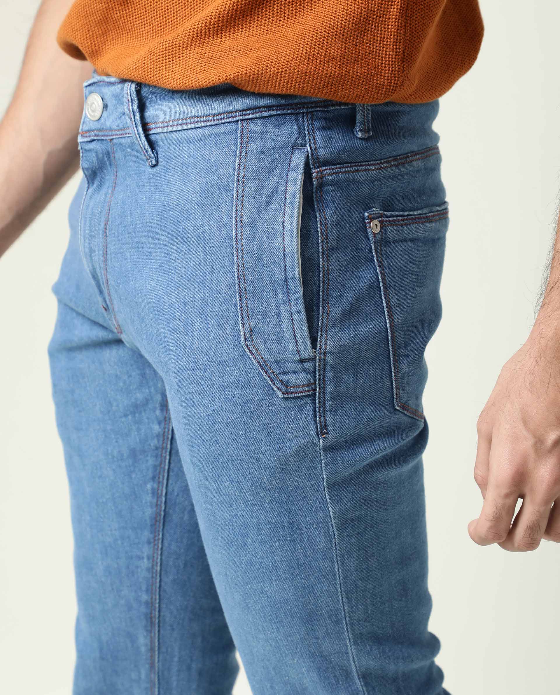 Rare Rabbit Men's Midtas Blue Cotton Plain Hawk Slim Fit Jeans - Image 3