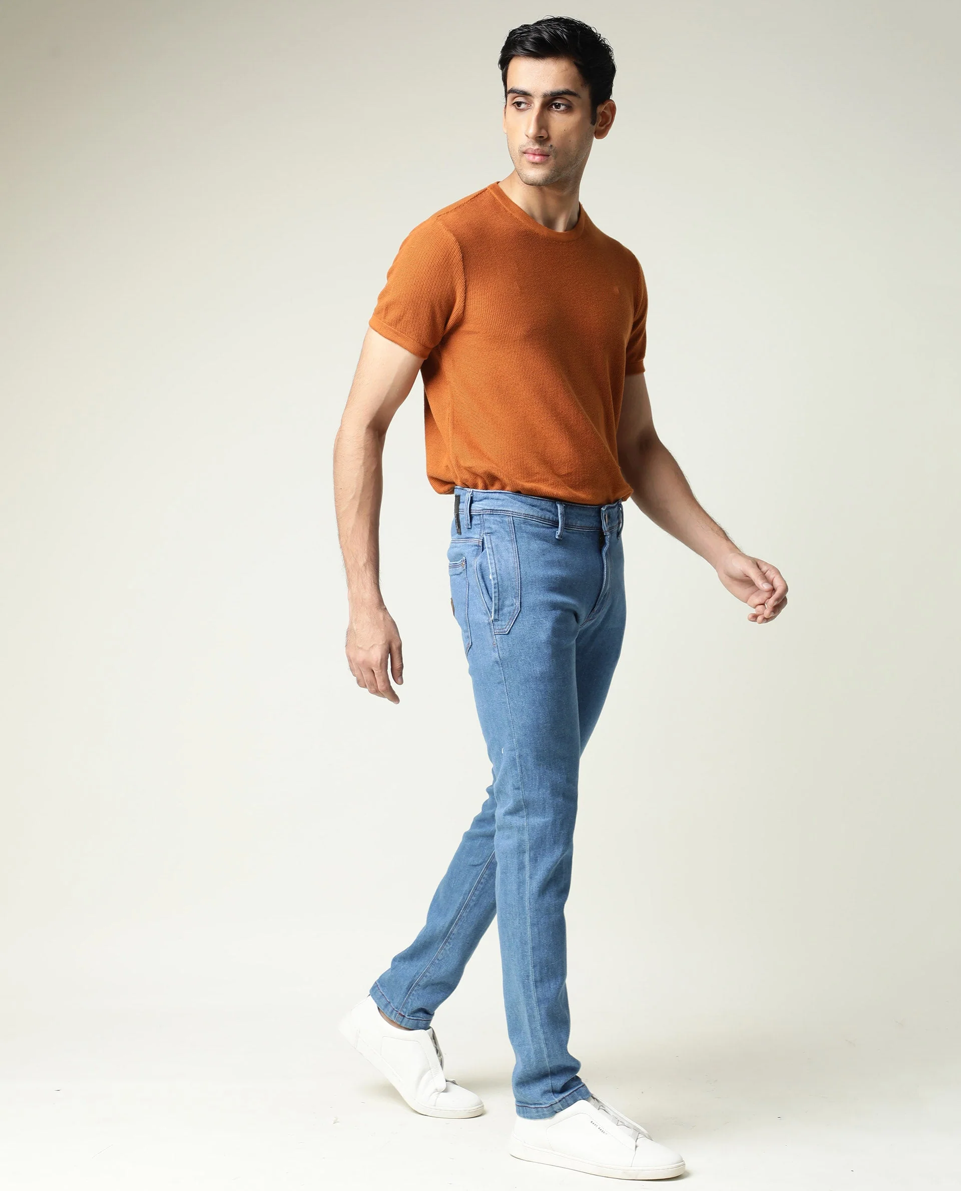 Rare Rabbit Men's Midtas Blue Cotton Plain Hawk Slim Fit Jeans - Image 4