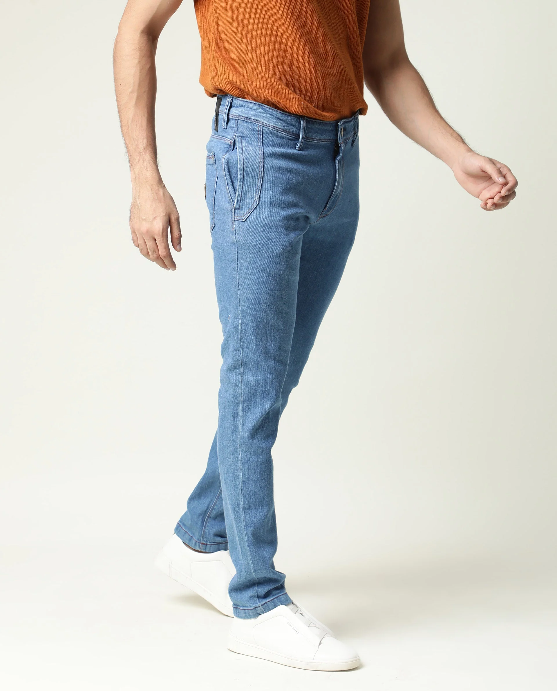 Rare Rabbit Men's Midtas Blue Cotton Plain Hawk Slim Fit Jeans - Image 5