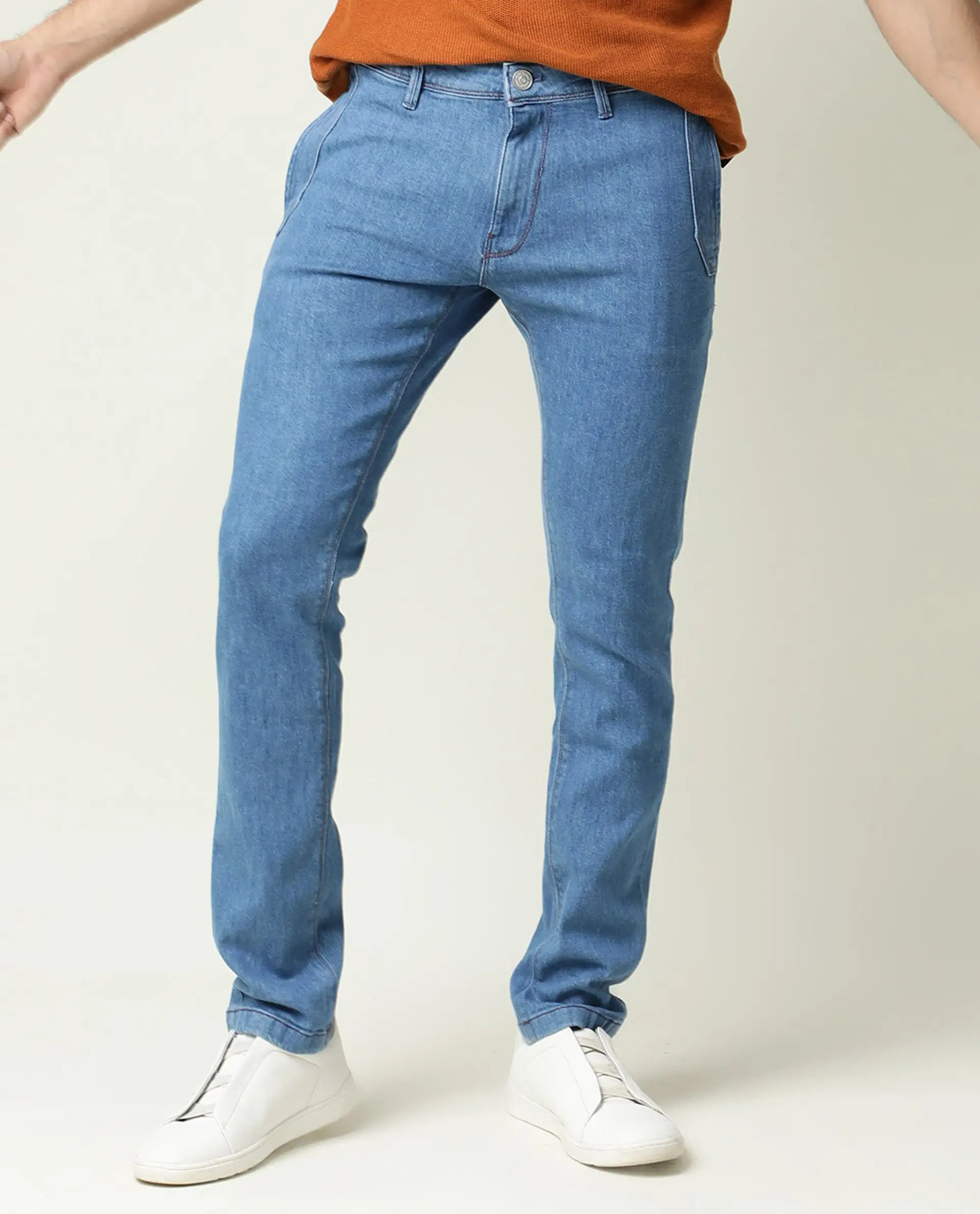 Rare Rabbit Men's Midtas Blue Cotton Plain Hawk Slim Fit Jeans - Image 6
