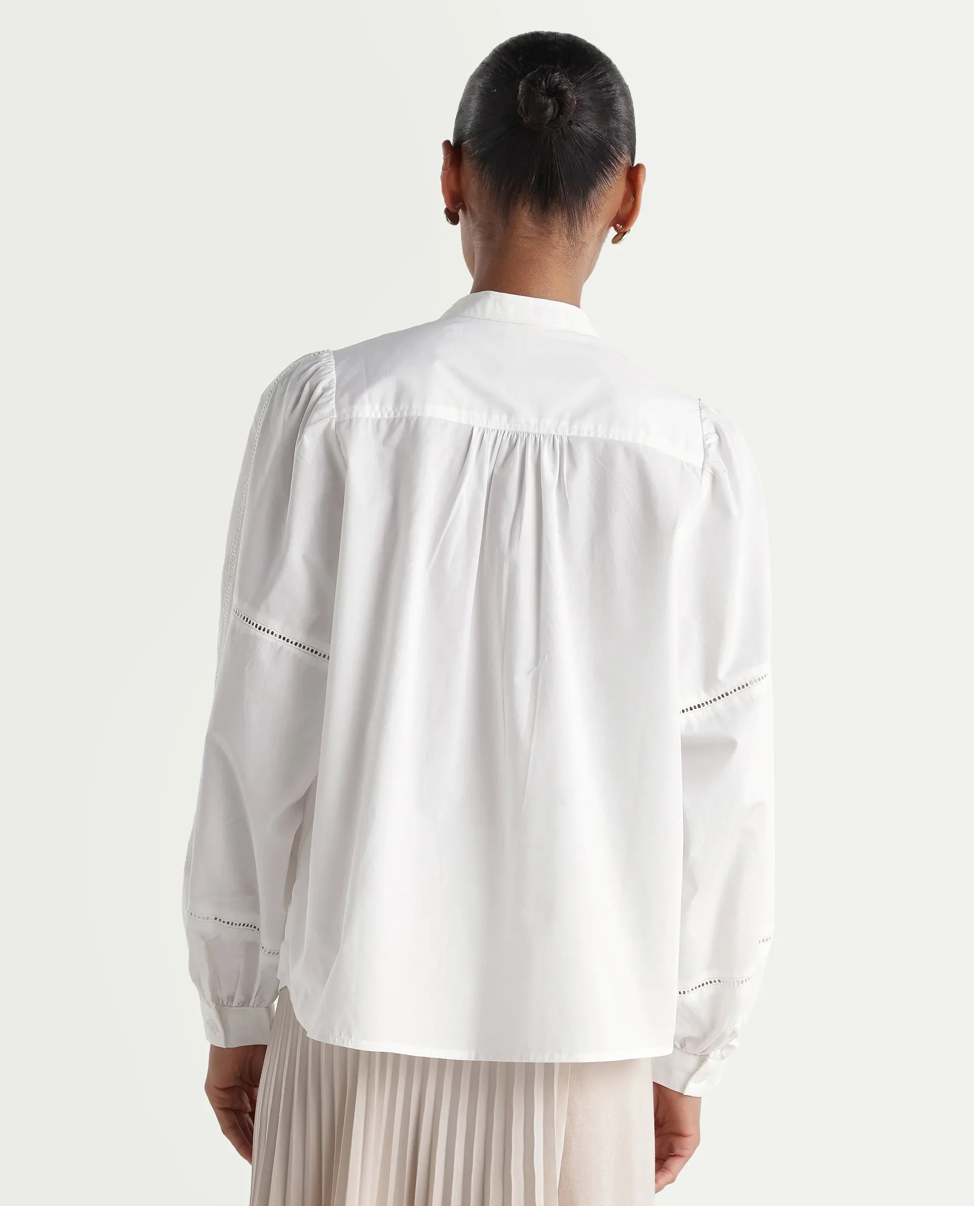 Rareism Women's Miel Off White Cotton Full Sleeve Mandarin Collar Relaxed Embroidered Top - Image 7