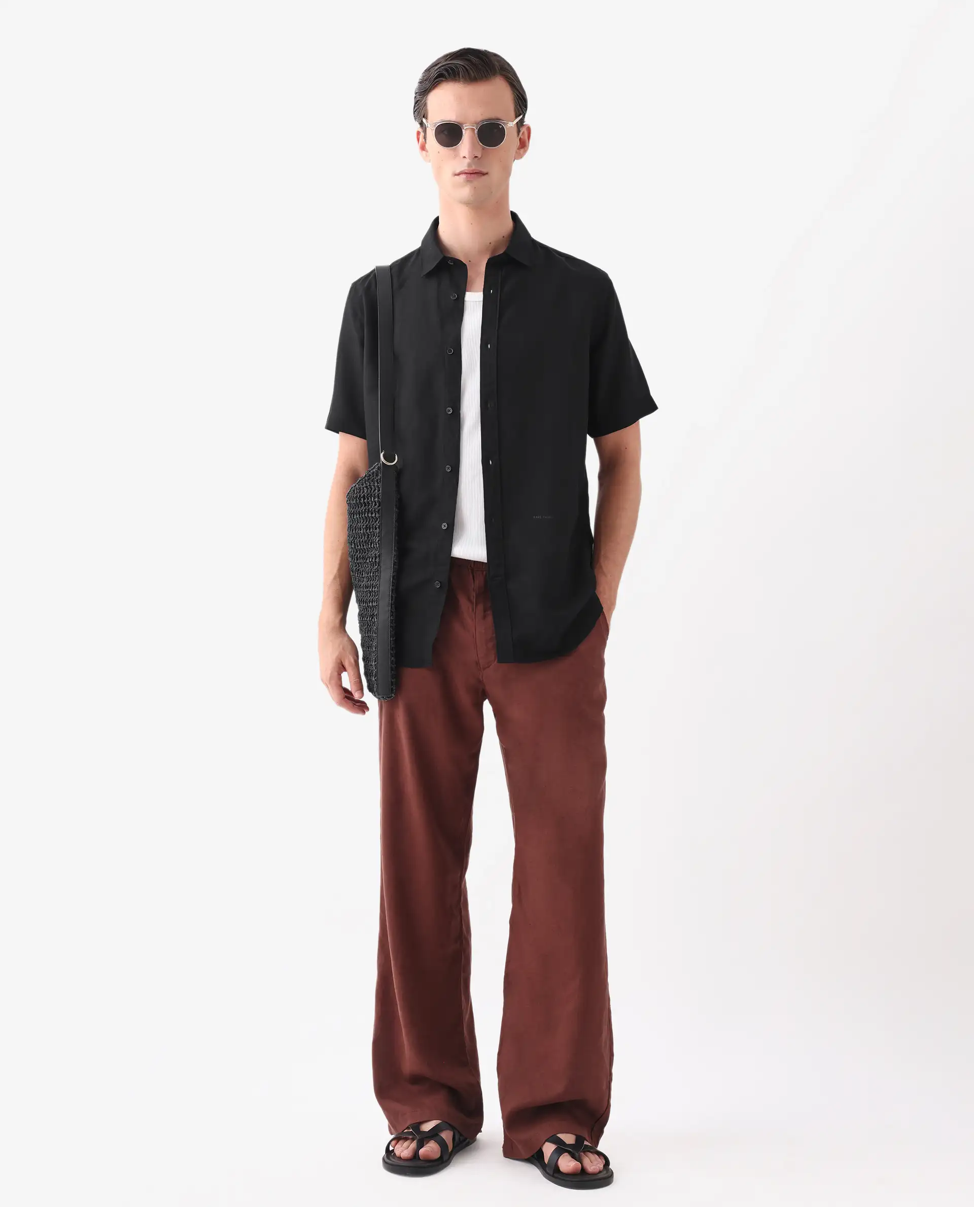 Rare Rabbit Men's Mik Black Linen Blend Regular Fit Half Sleeve Spread Collar Shirt - Image 2