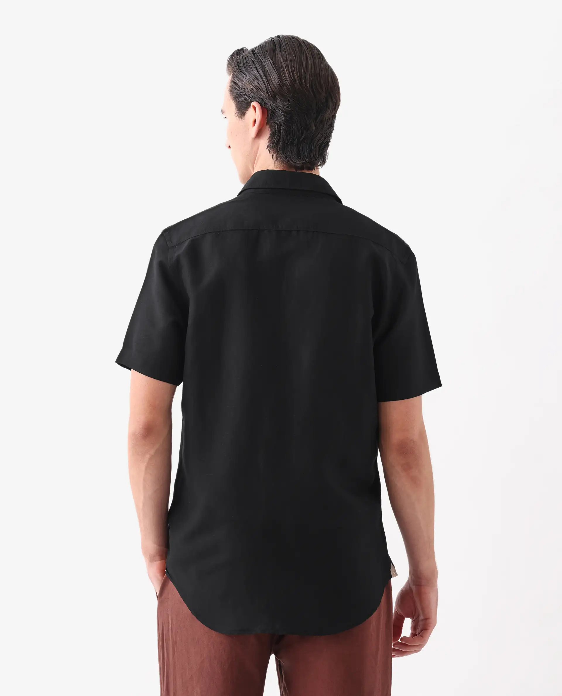 Rare Rabbit Men's Mik Black Linen Blend Regular Fit Half Sleeve Spread Collar Shirt - Image 4