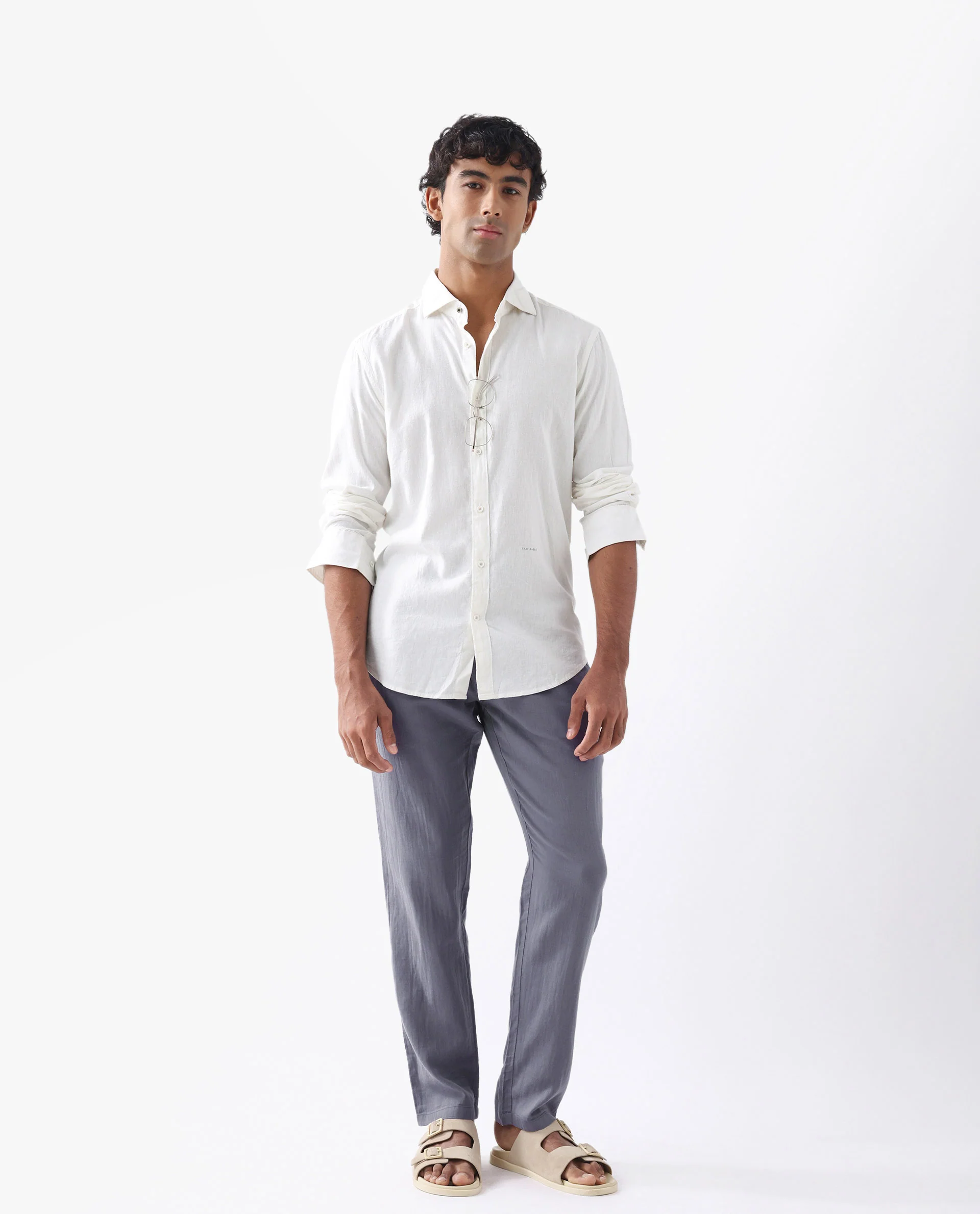 Rare Rabbit Men's Mik White Linen Blend Plain Regular Fit Half Sleeve Collared Shirt - Image 3