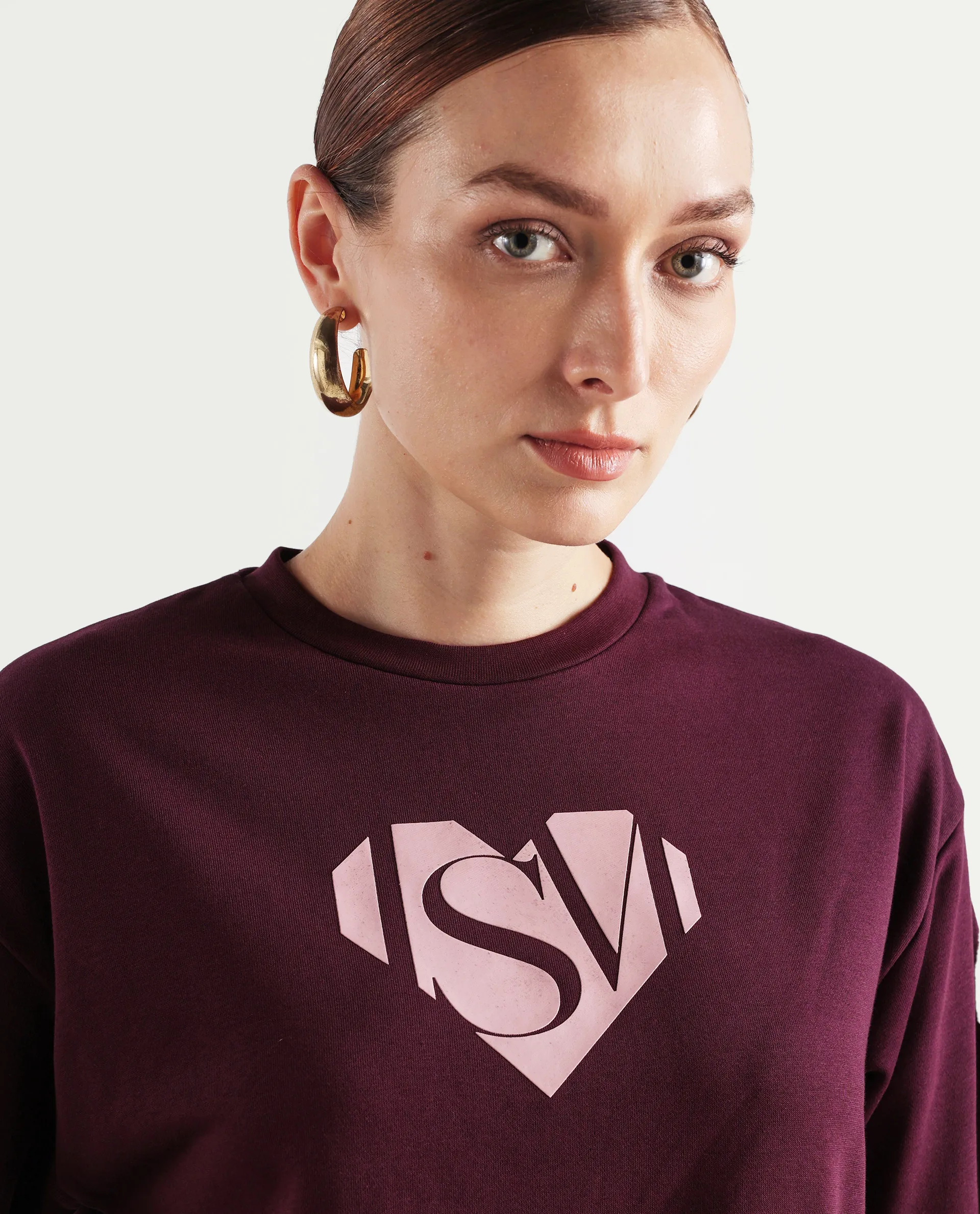 Rareism Women's Mika Maroon Cotton Blend Crew Neck Graphic Print Regular Fit Sweatshirt - Image 4
