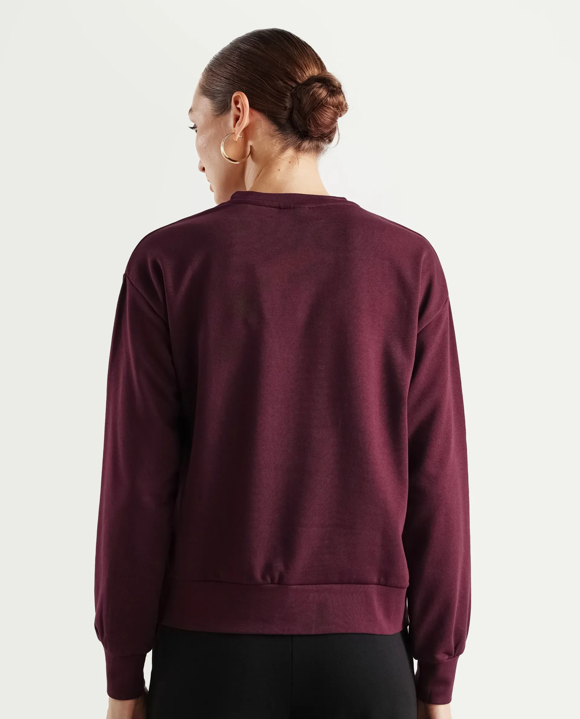 Rareism Women's Mika Maroon Cotton Blend Crew Neck Graphic Print Regular Fit Sweatshirt - Image 7