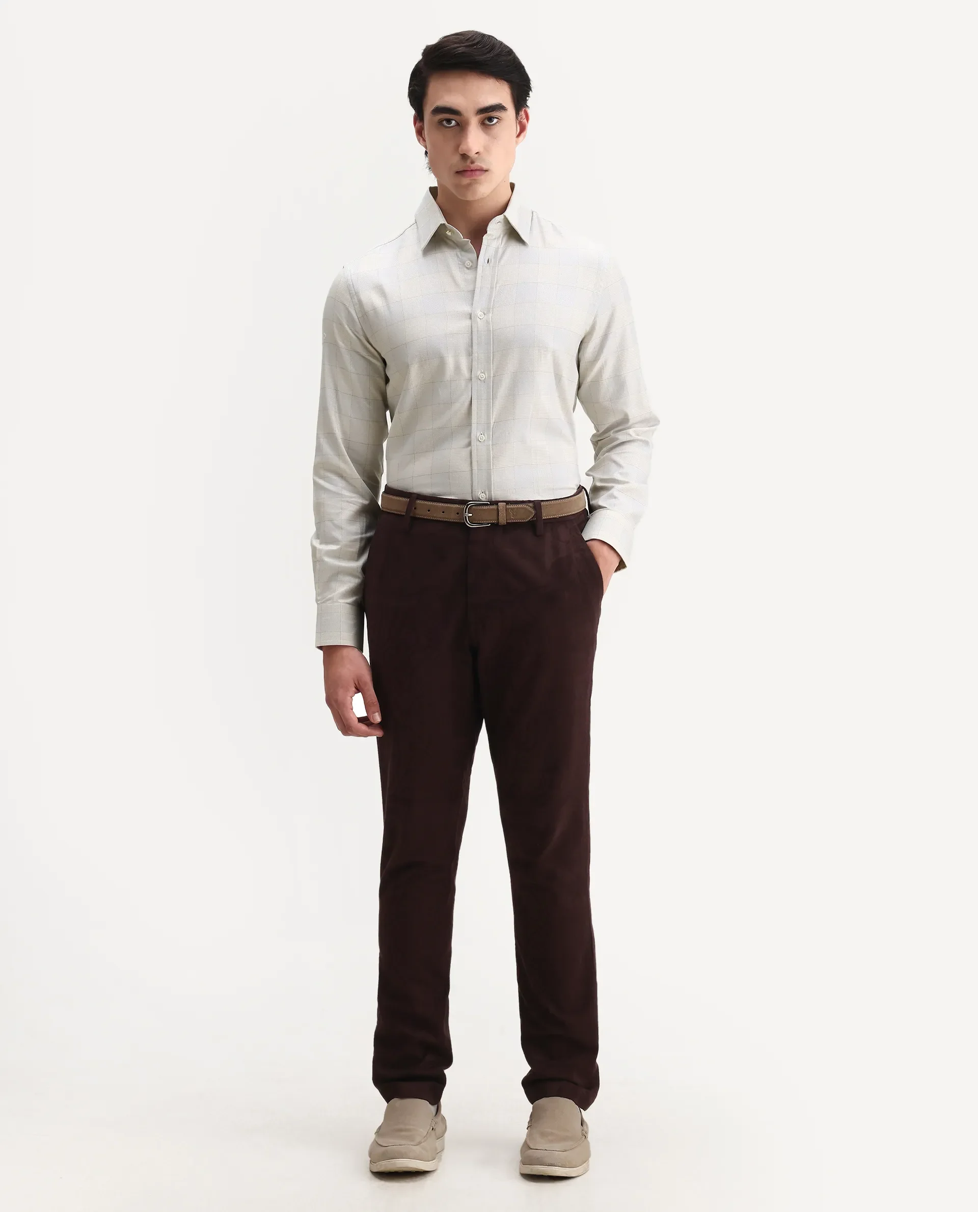 Rare Rabbit Men's Mila Beige Cotton Checked Print Regular Fit Full Sleeve Collared Shirt - Image 2