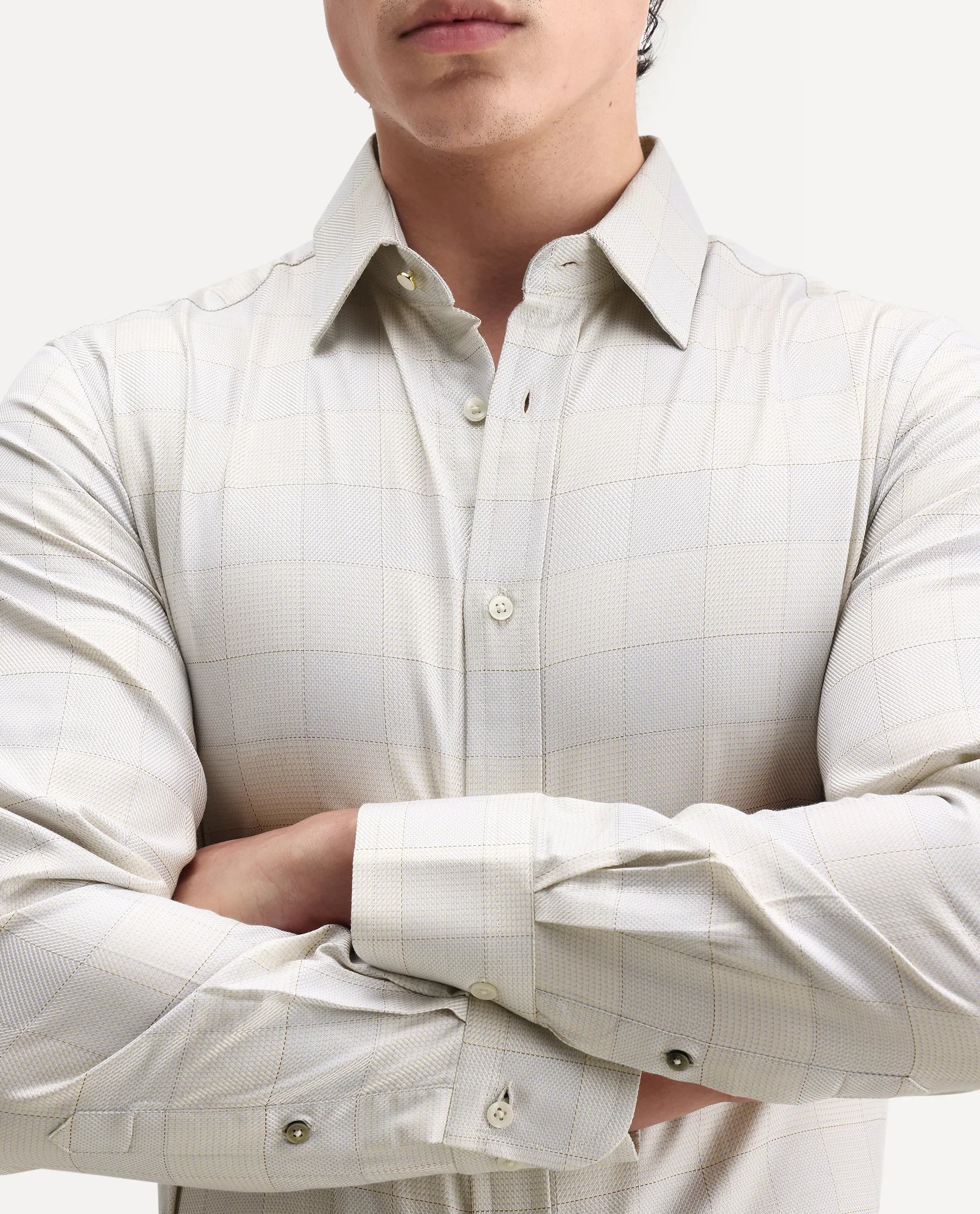 Rare Rabbit Men's Mila Beige Cotton Checked Print Regular Fit Full Sleeve Collared Shirt - Image 3