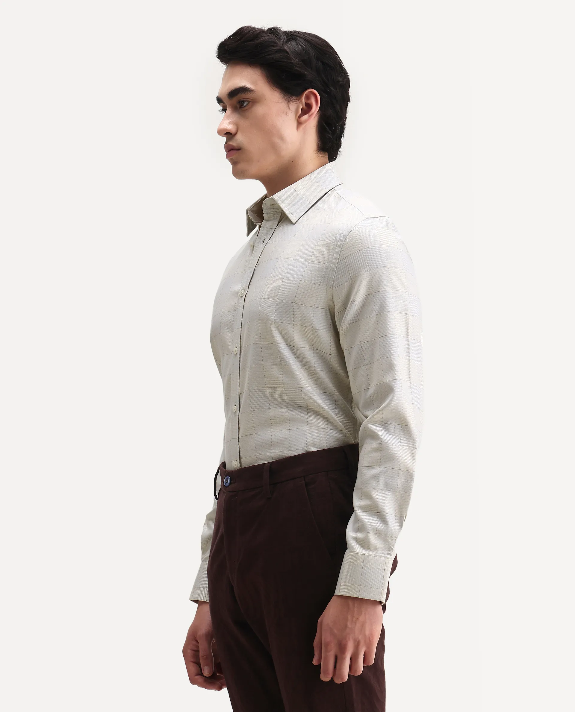 Rare Rabbit Men's Mila Beige Cotton Checked Print Regular Fit Full Sleeve Collared Shirt - Image 5
