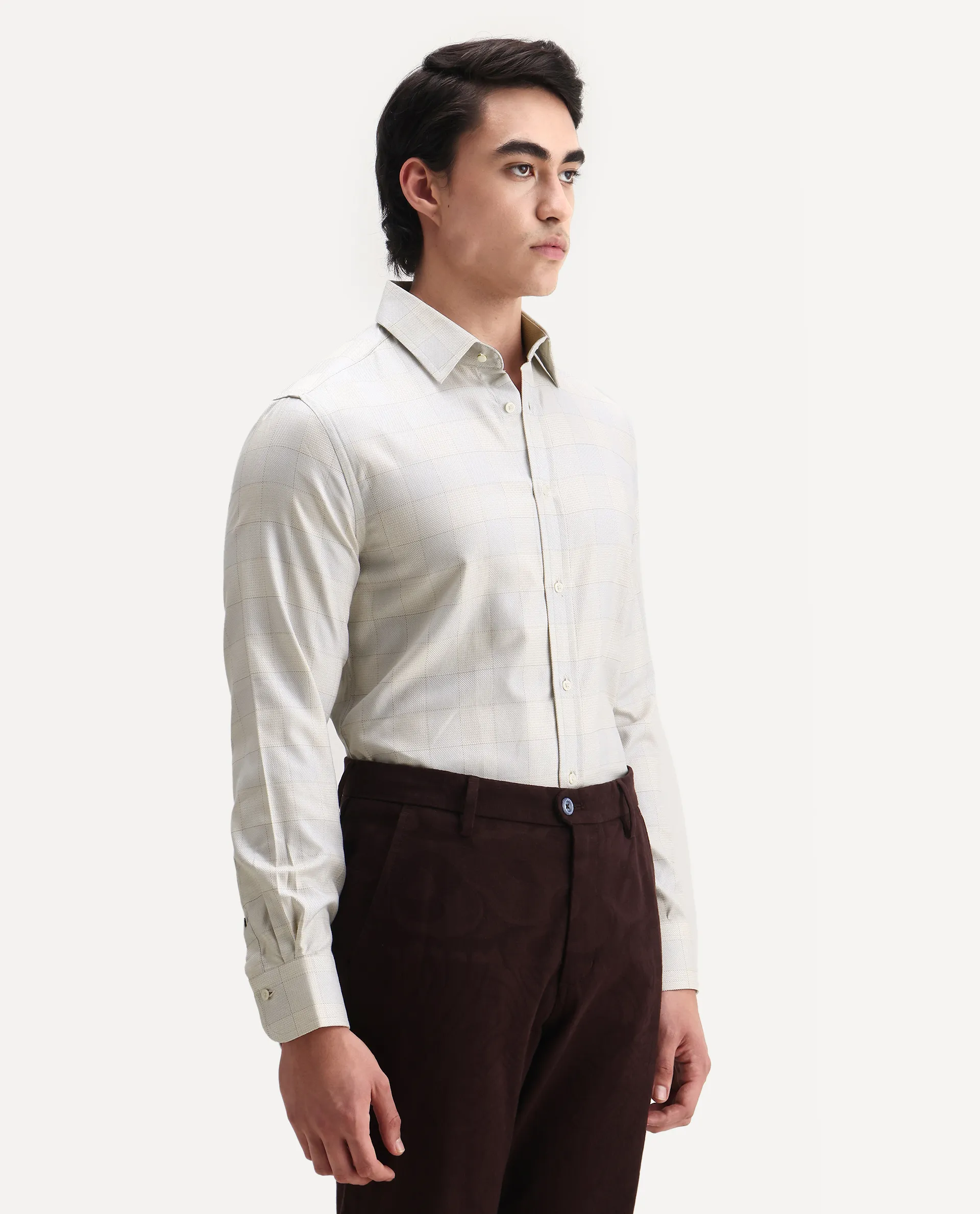 Rare Rabbit Men's Mila Beige Cotton Checked Print Regular Fit Full Sleeve Collared Shirt - Image 6