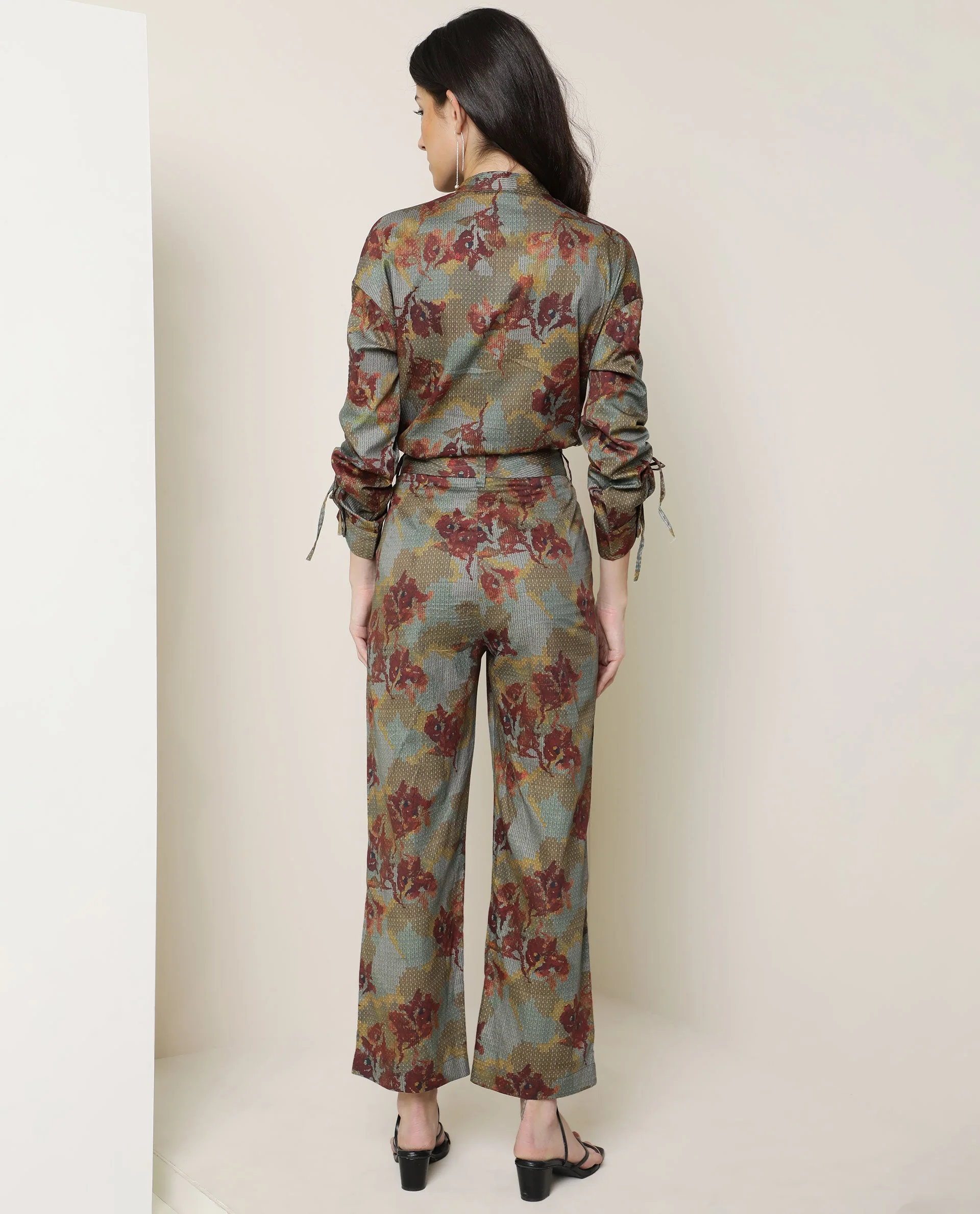 Rareism Women's Milan Olive Cotton Floral Print Ankle Length Tailored Trouser - Image 7