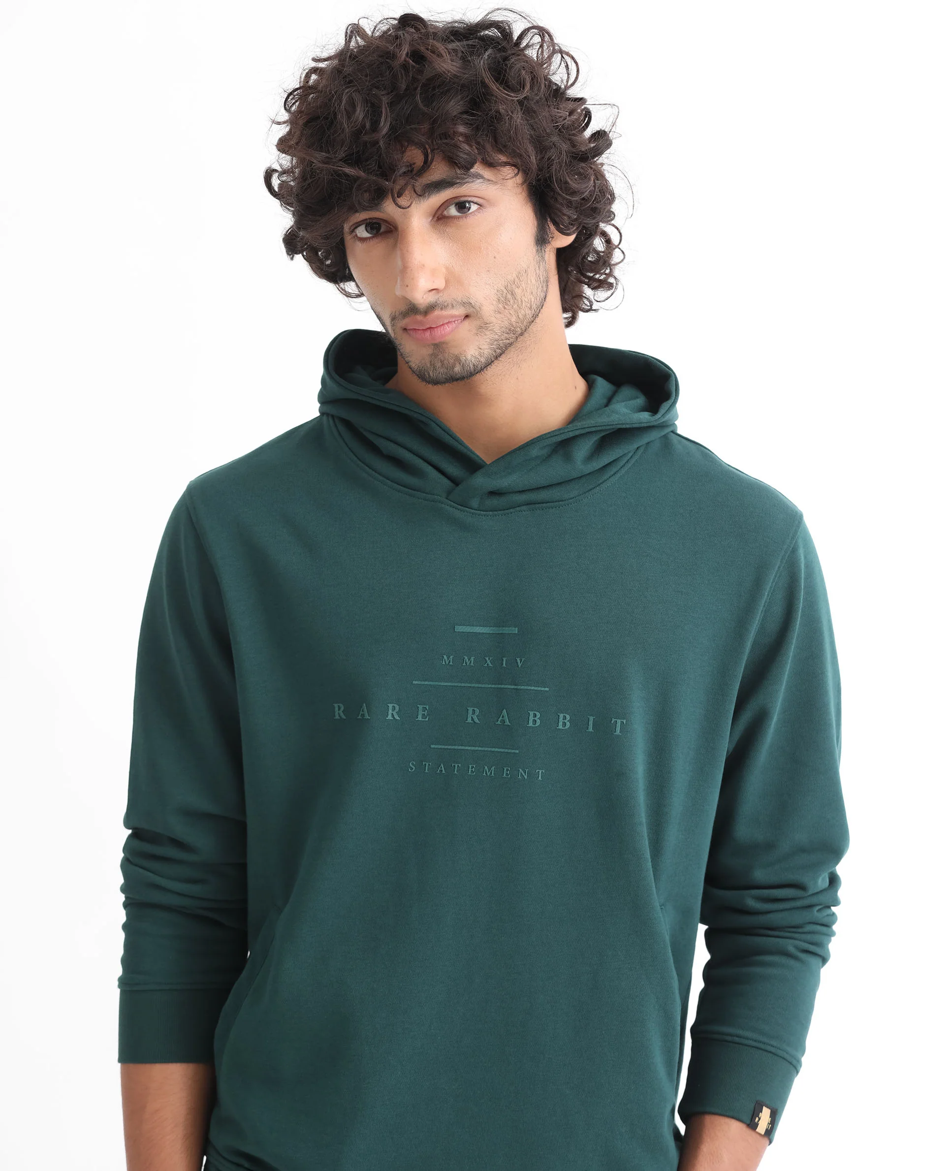 Rare Rabbit Men's Mile Dark Green Cotton Graphic Print Regular Fit Full Sleeve Hooded Sweatshirt - Image 3