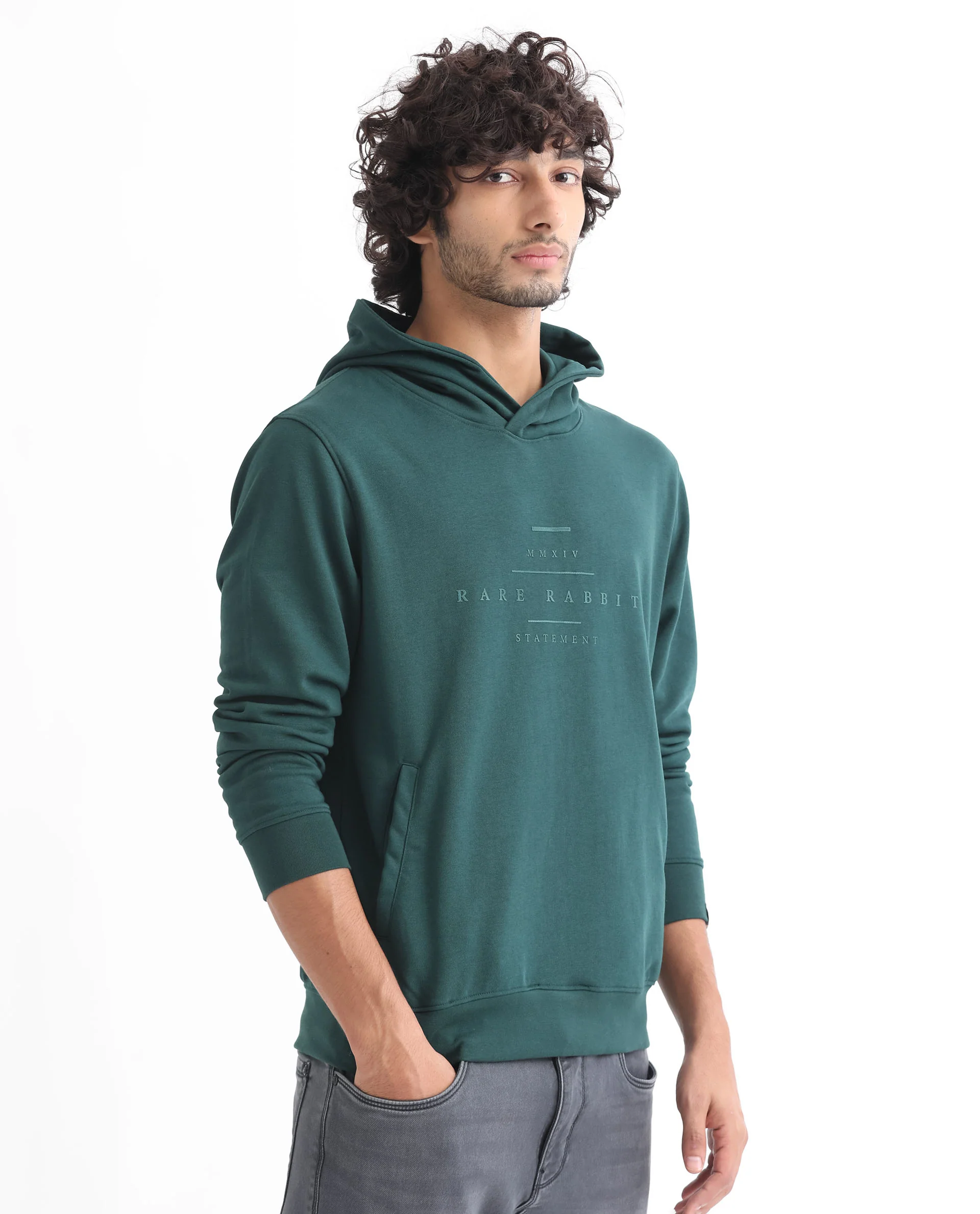 Rare Rabbit Men's Mile Dark Green Cotton Graphic Print Regular Fit Full Sleeve Hooded Sweatshirt - Image 5