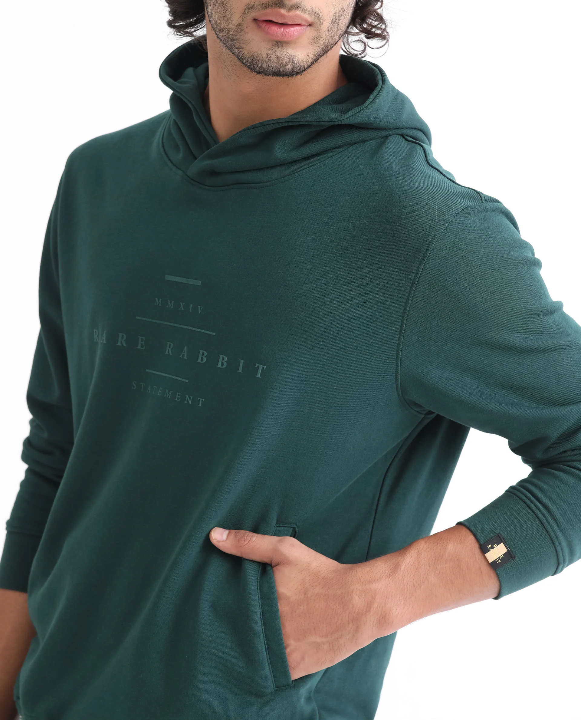 Rare Rabbit Men's Mile Dark Green Cotton Graphic Print Regular Fit Full Sleeve Hooded Sweatshirt - Image 6