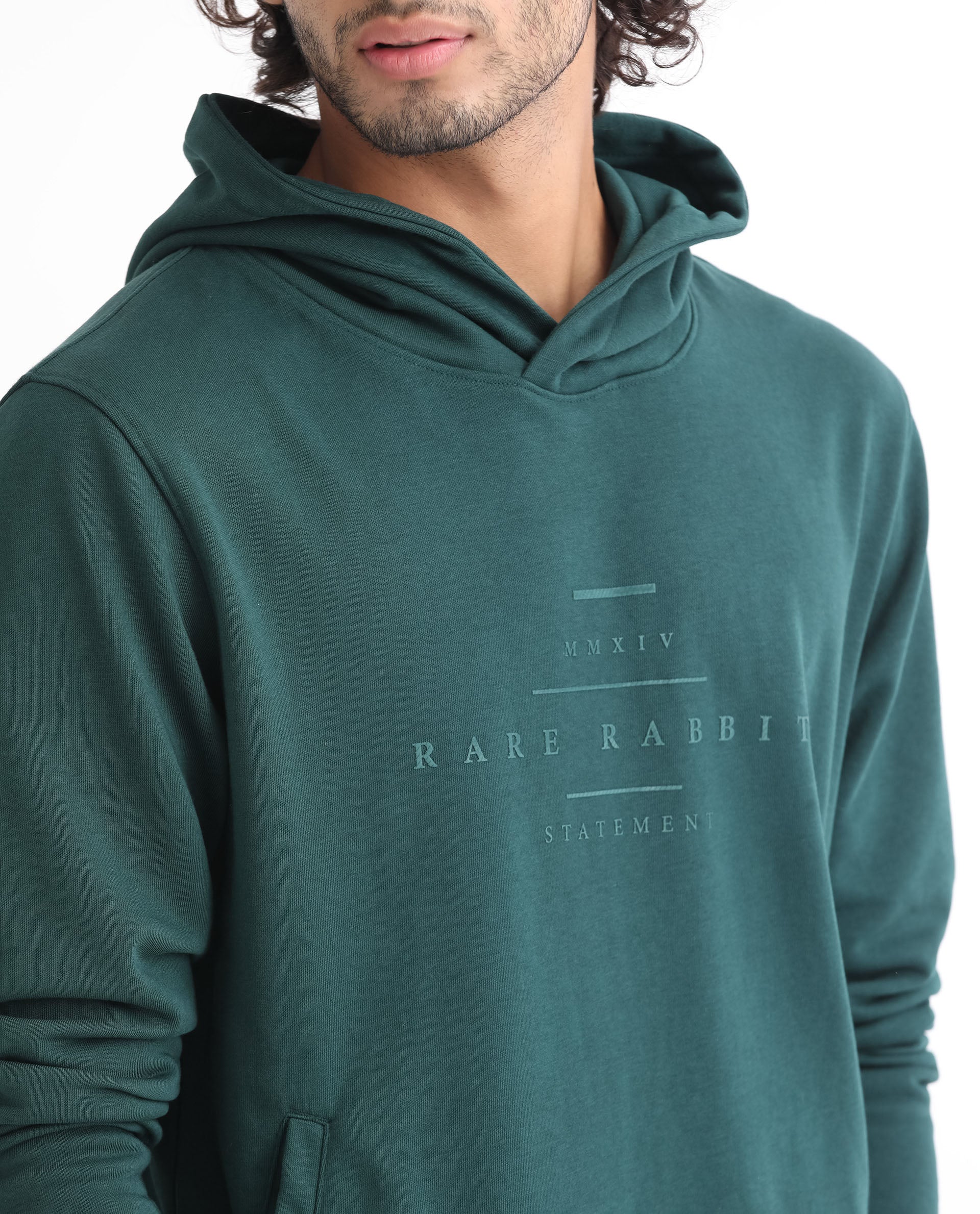 Rare Rabbit Men's Mile Dark Green Cotton Graphic Print Regular Fit Full Sleeve Hooded Sweatshirt - Image 7