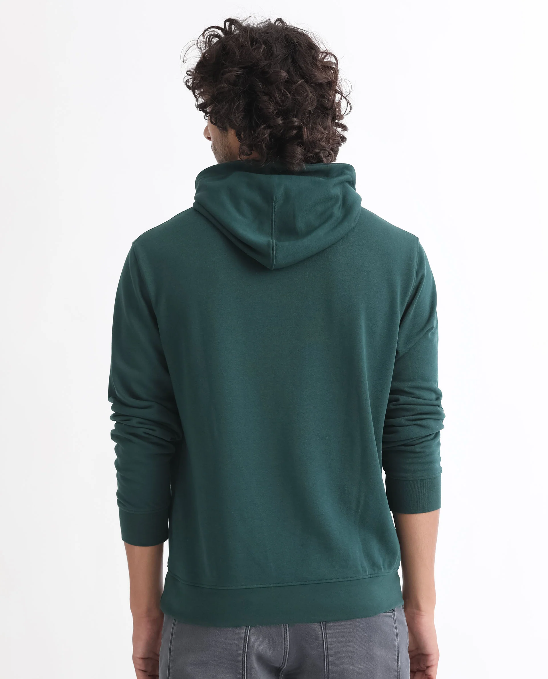 Rare Rabbit Men's Mile Dark Green Cotton Graphic Print Regular Fit Full Sleeve Hooded Sweatshirt - Image 8