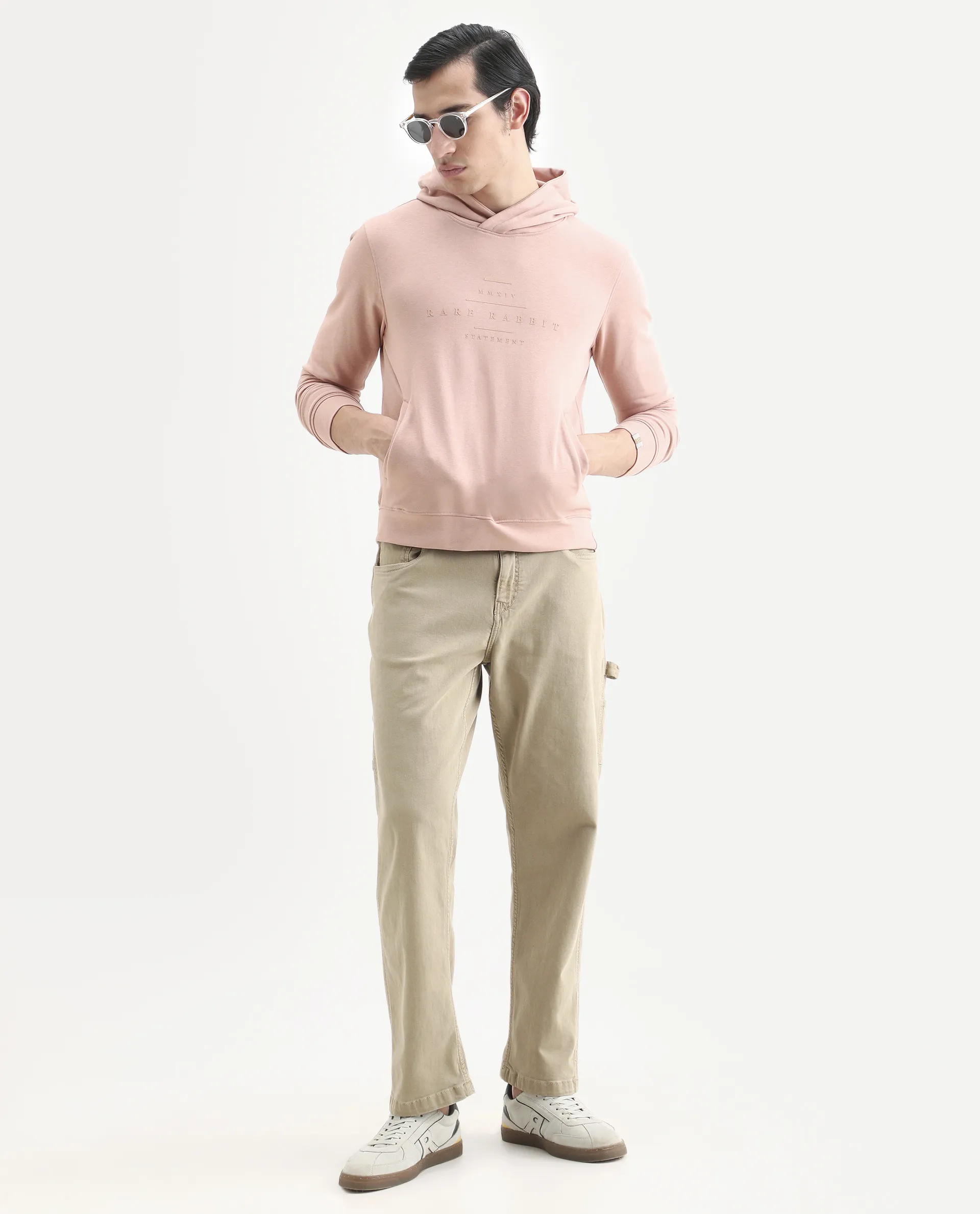 Rare Rabbit Men's Mile Peach Cotton Graphic Print Regular Fit Full Sleeve Hooded Sweatshirt - Image 2