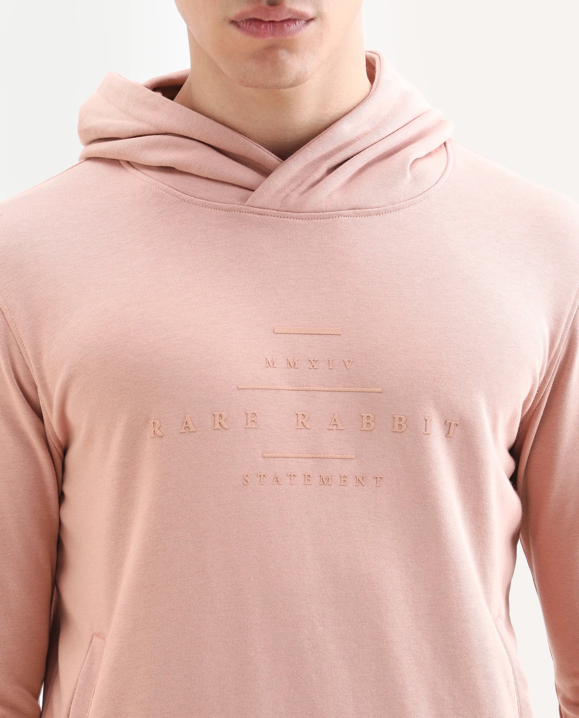 Rare Rabbit Men's Mile Peach Cotton Graphic Print Regular Fit Full Sleeve Hooded Sweatshirt - Image 3