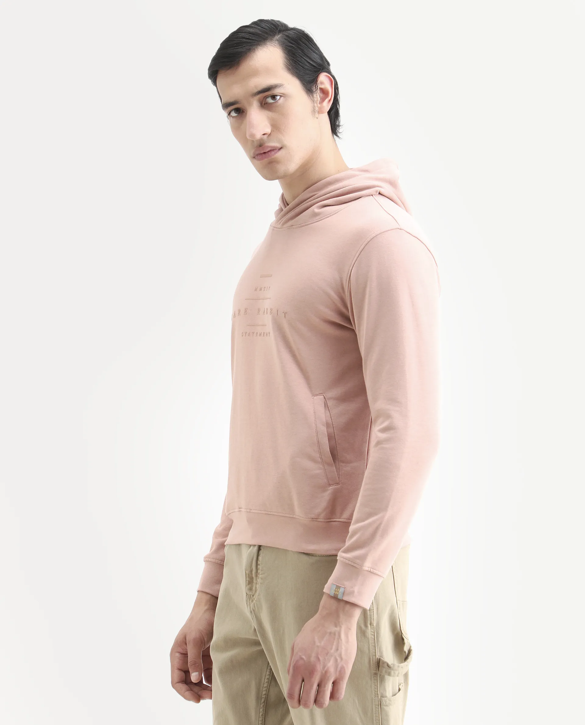 Rare Rabbit Men's Mile Peach Cotton Graphic Print Regular Fit Full Sleeve Hooded Sweatshirt - Image 5
