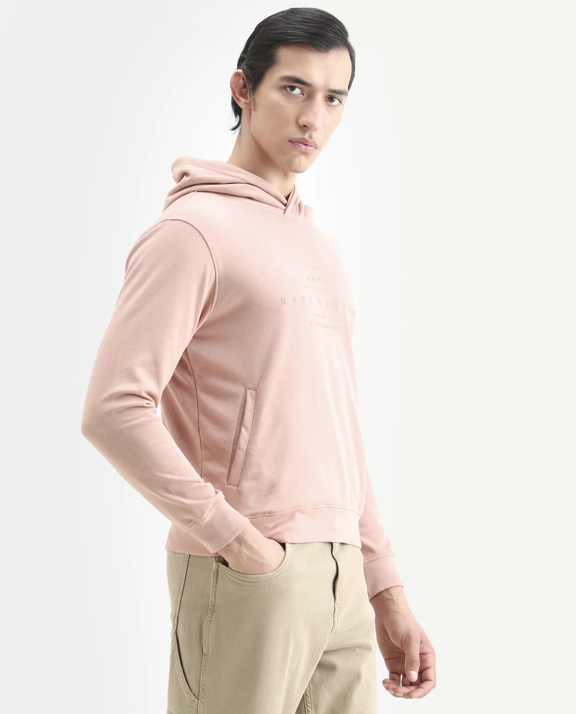 Rare Rabbit Men's Mile Peach Cotton Graphic Print Regular Fit Full Sleeve Hooded Sweatshirt - Image 6