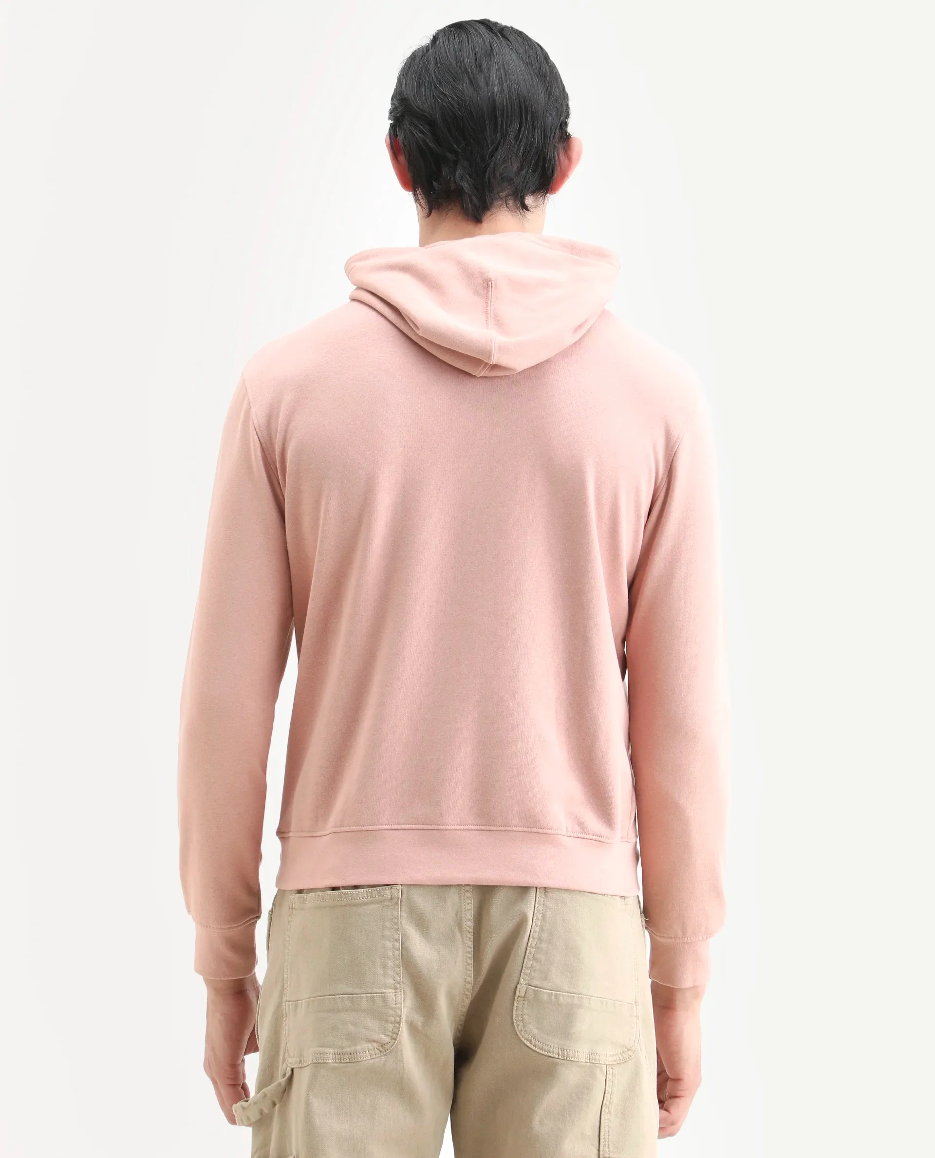 Rare Rabbit Men's Mile Peach Cotton Graphic Print Regular Fit Full Sleeve Hooded Sweatshirt - Image 7