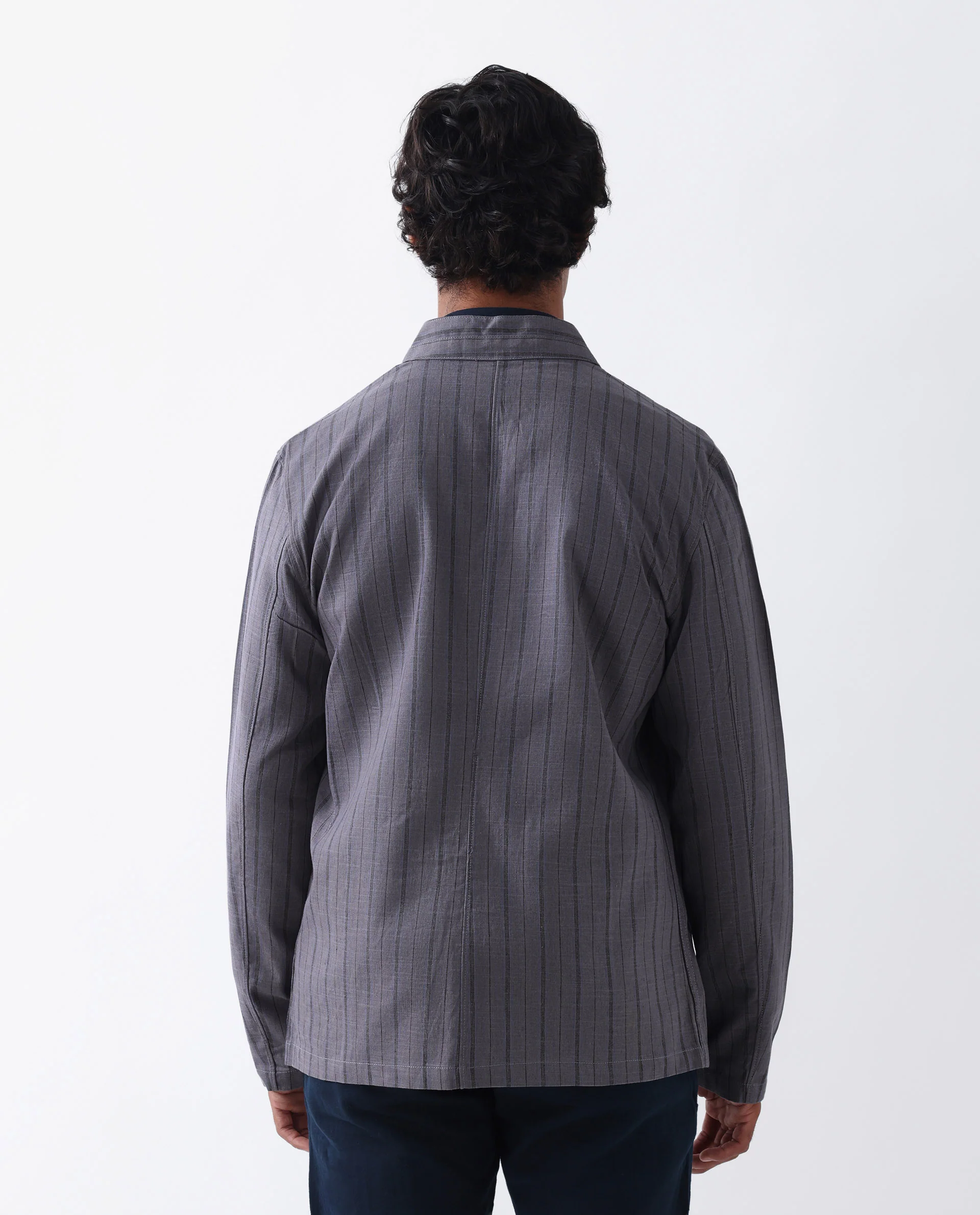 Rare Rabbit Men's Miler Dusky Purple Linen Blend Striped Print Regular Fit Full Sleeve Mandarin Collar Jacket - Image 8