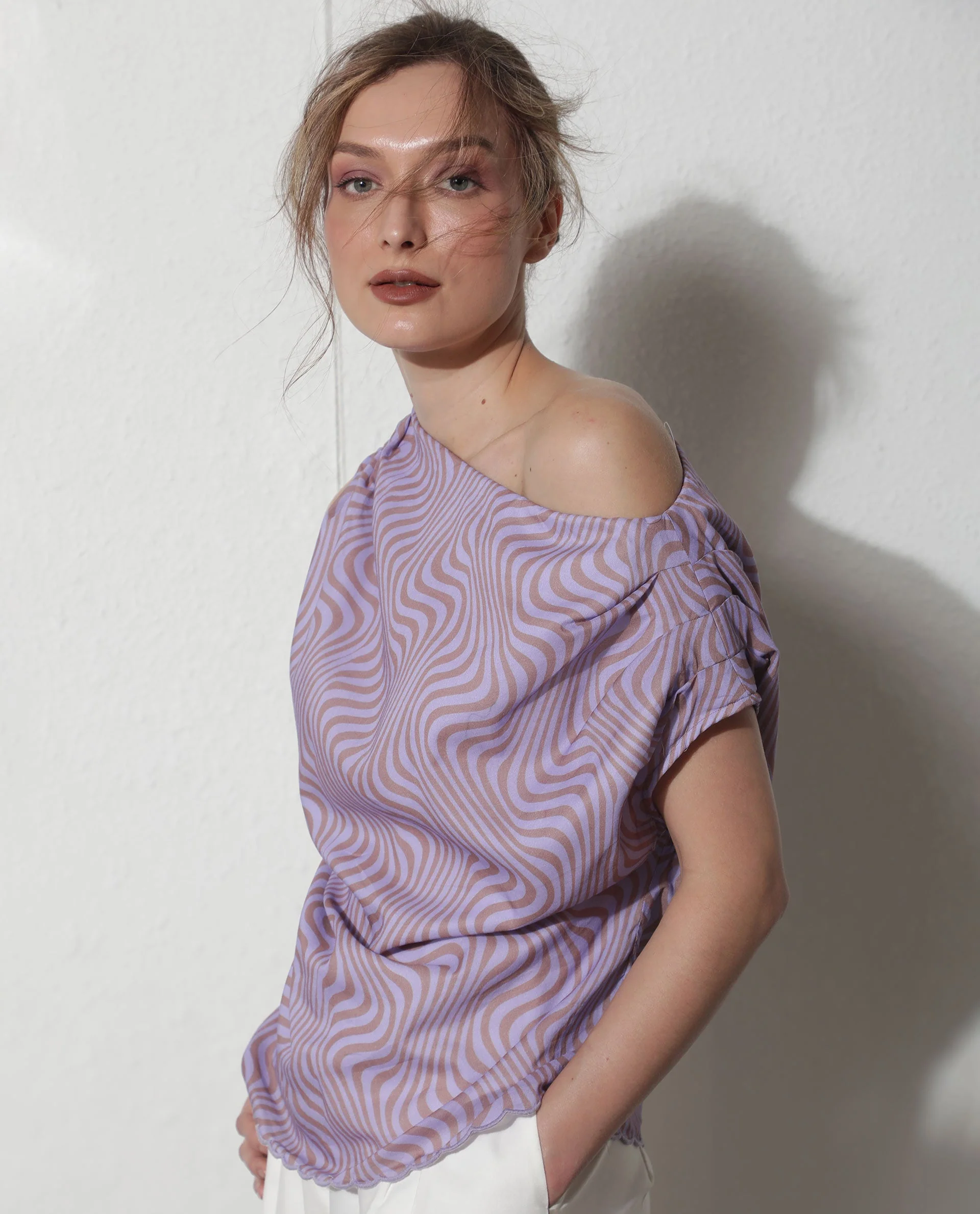 Rareism Women's Milio Purple Cotton Tube Neck Geometric Print Sleeveless Regular Fit Top - Image 8