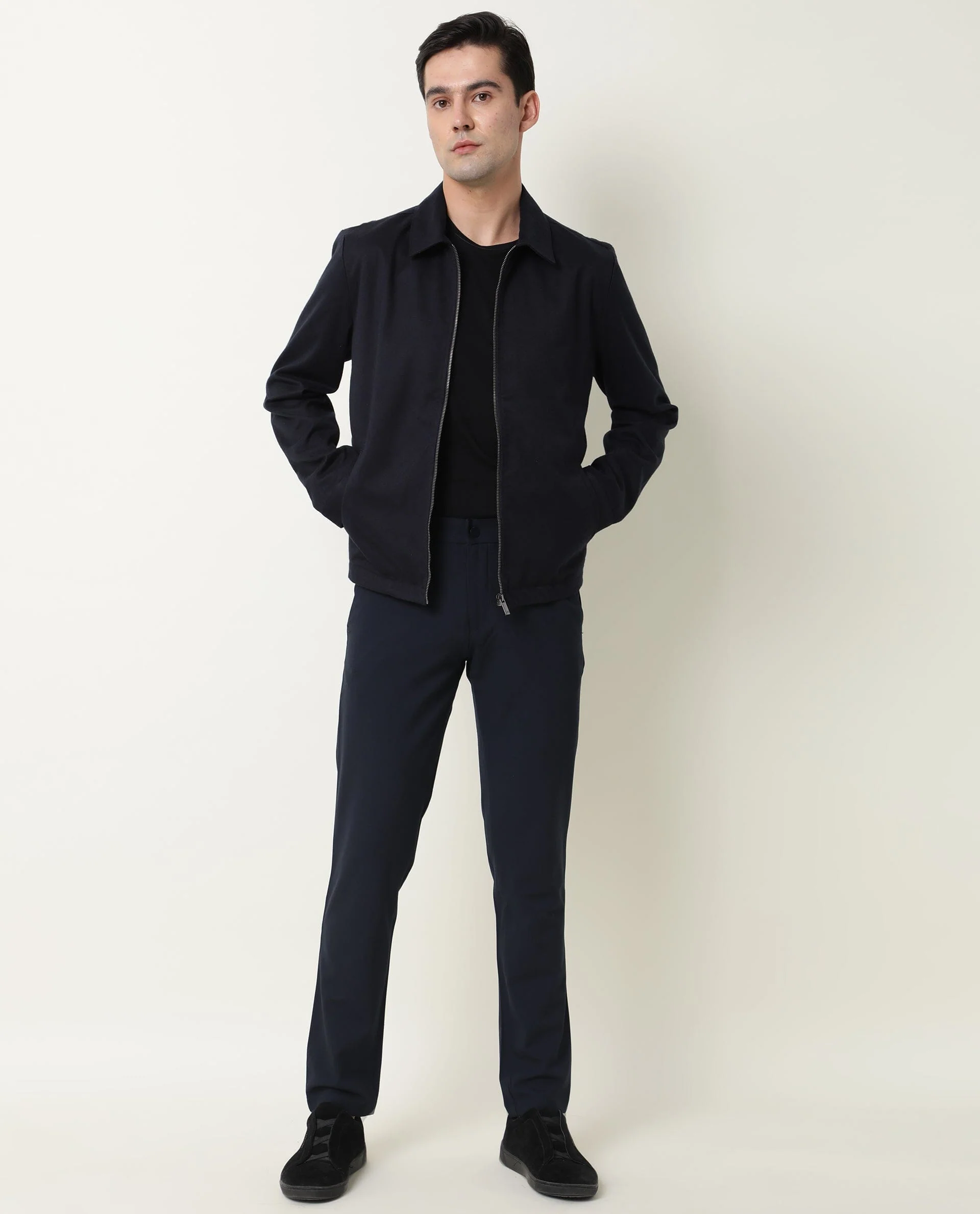 Rare Rabbit Men's Milken Navy Plain Regular Fit Full Sleeve Jacket - Image 10