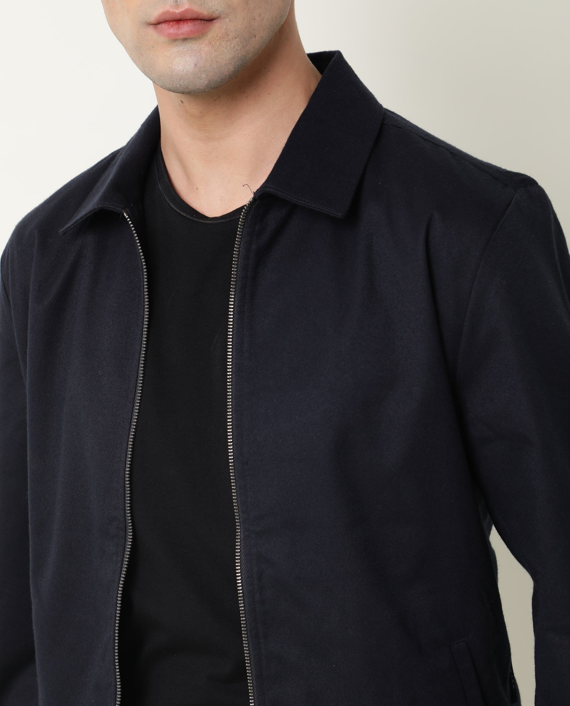Rare Rabbit Men's Milken Navy Plain Regular Fit Full Sleeve Jacket - Image 11