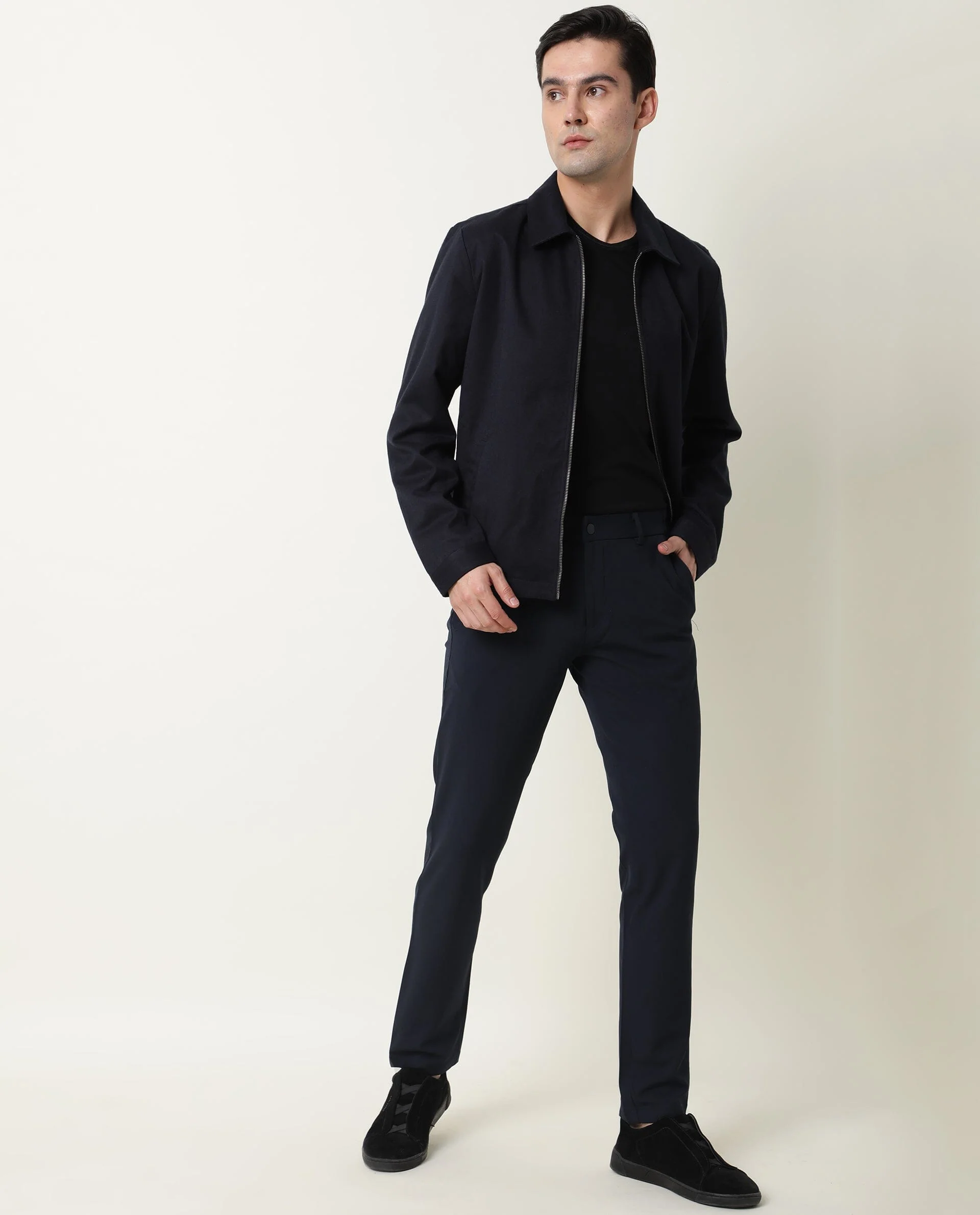 Rare Rabbit Men's Milken Navy Plain Regular Fit Full Sleeve Jacket - Image 5
