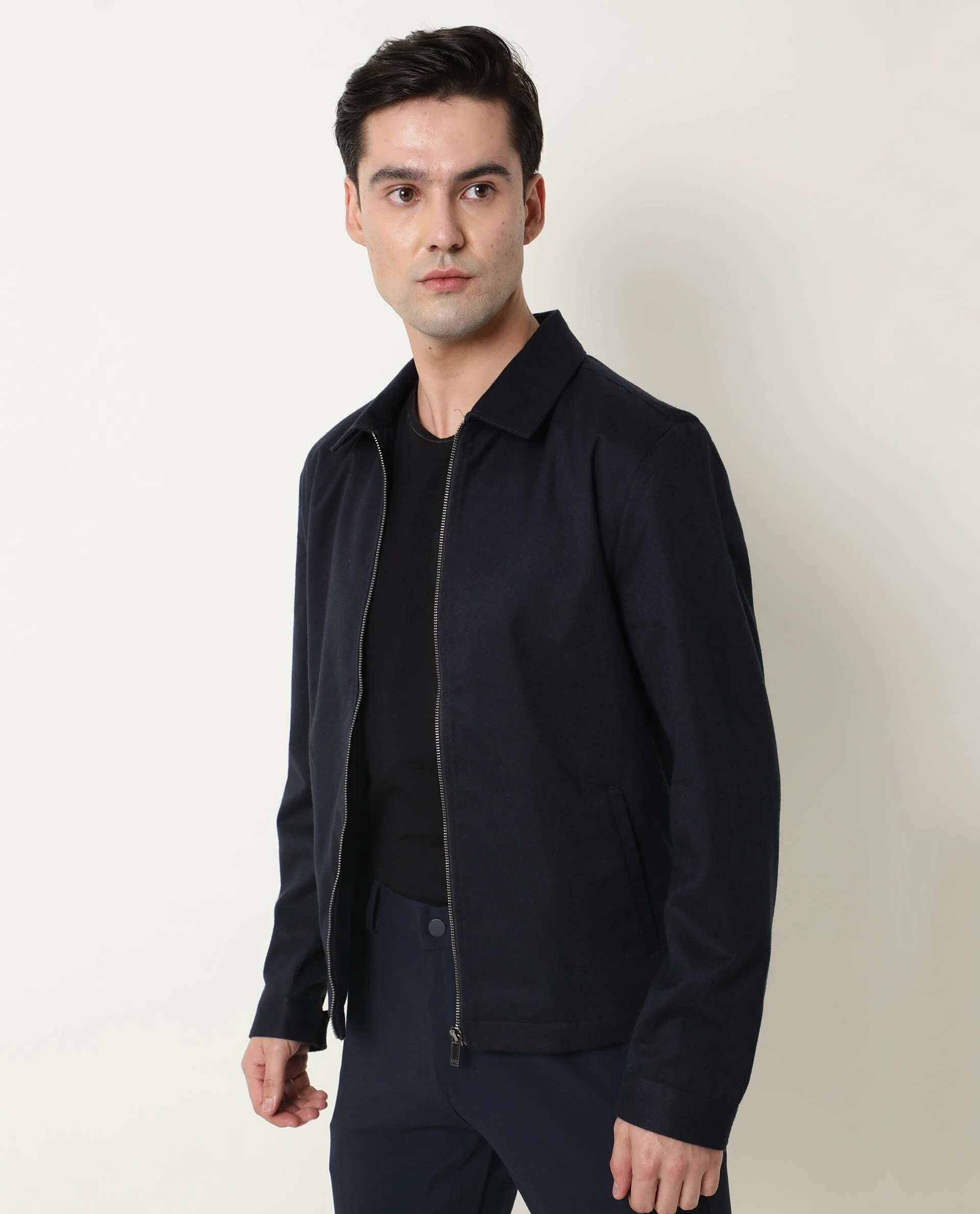 Rare Rabbit Men's Milken Navy Plain Regular Fit Full Sleeve Jacket - Image 6