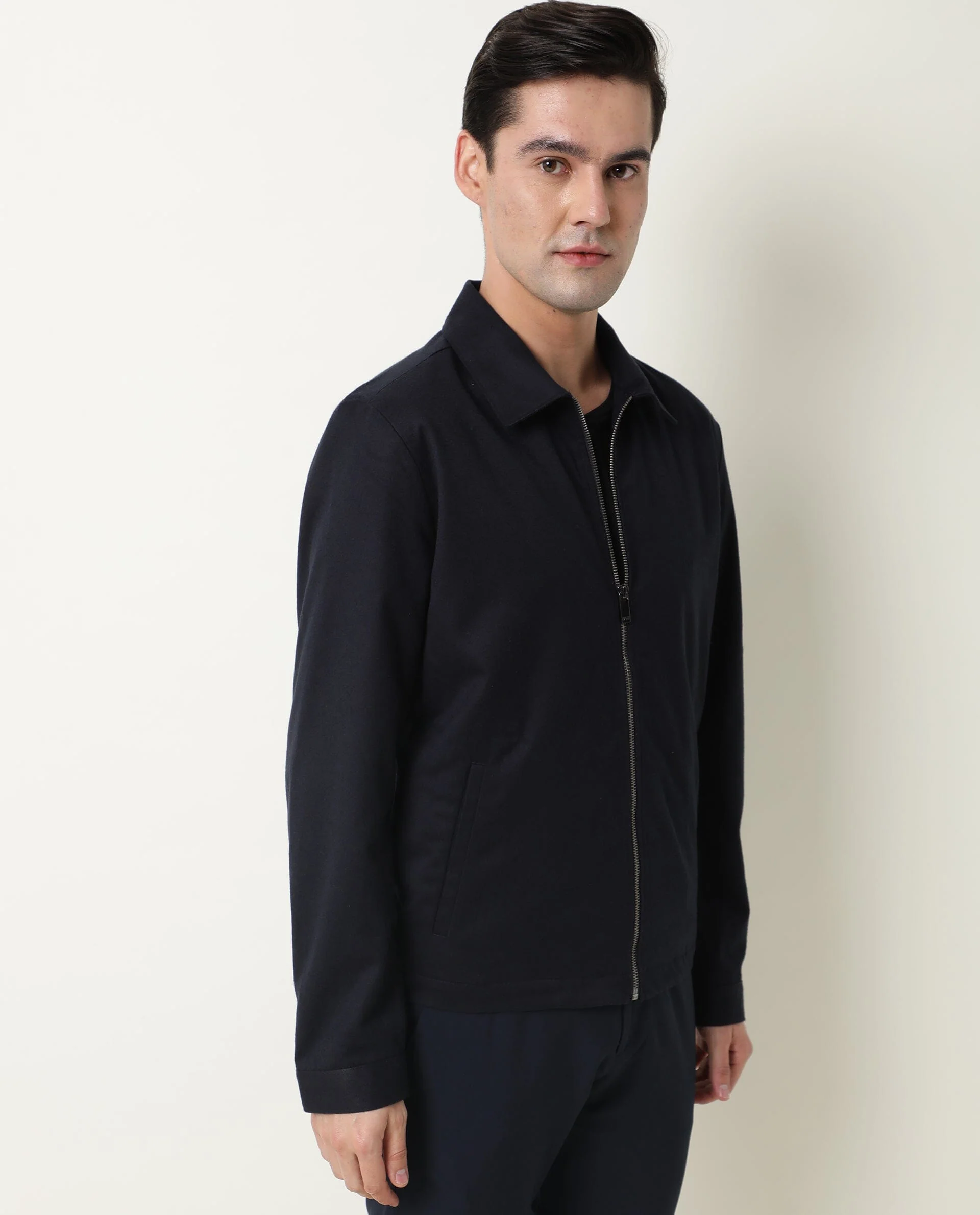 Rare Rabbit Men's Milken Navy Plain Regular Fit Full Sleeve Jacket - Image 7